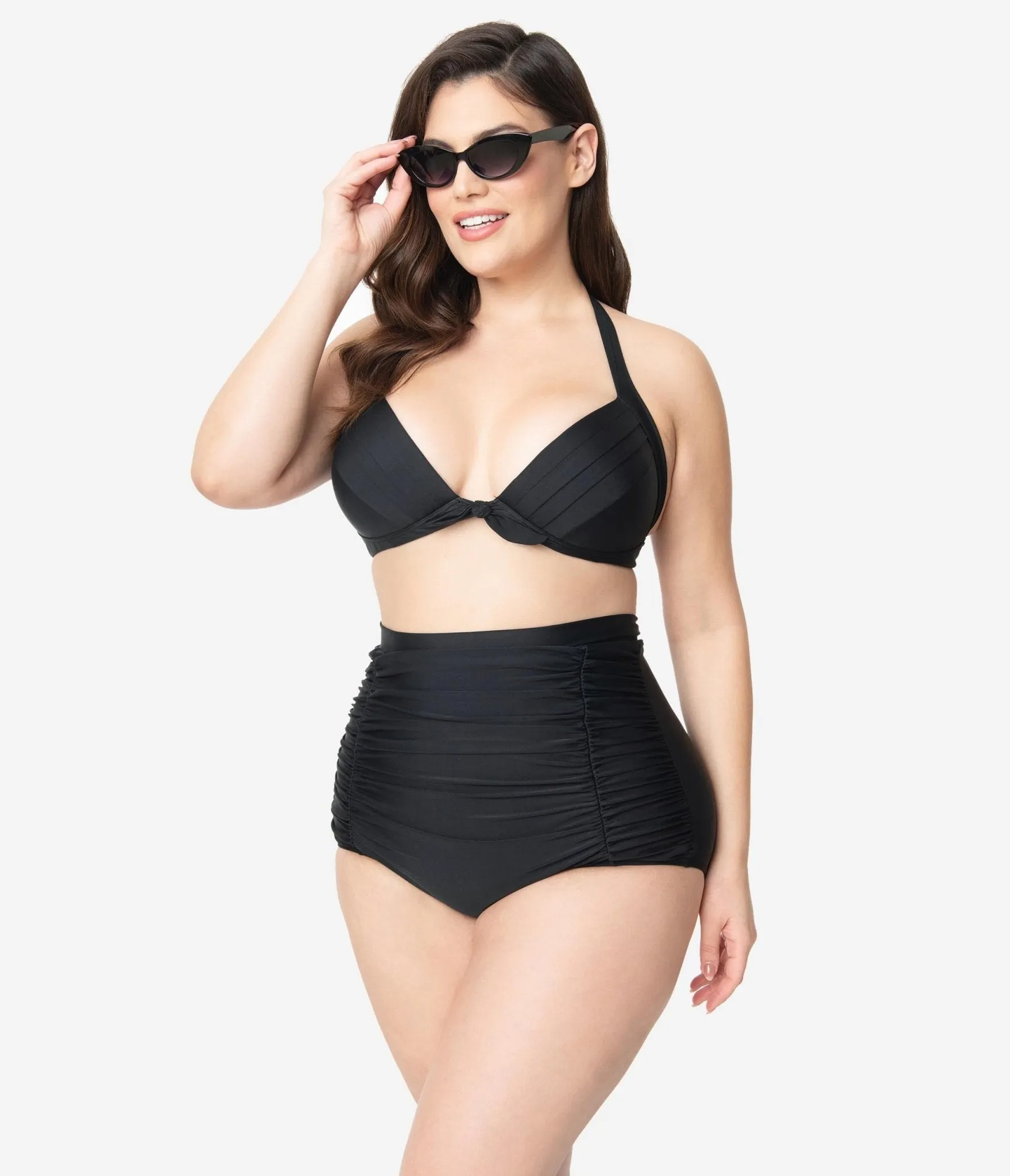 Unique Vintage Plus Size All Black Monroe Bikini Top