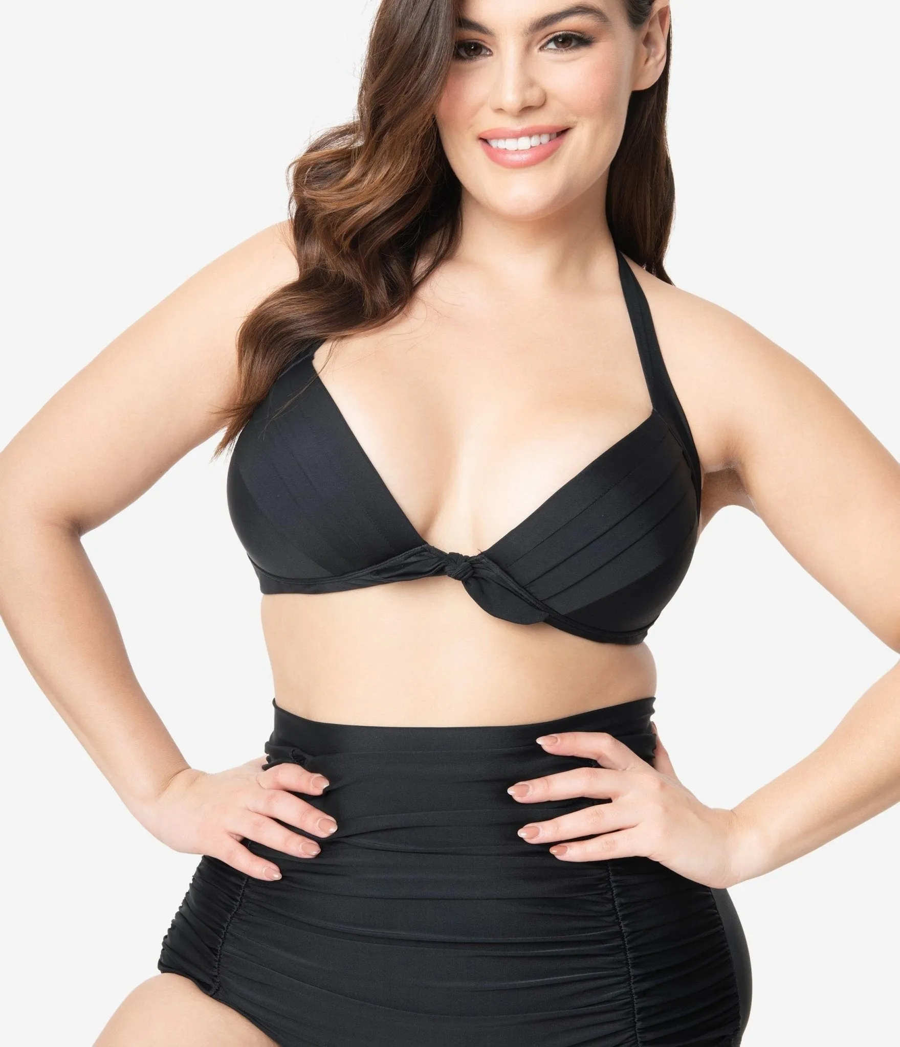 Unique Vintage Plus Size All Black Monroe Bikini Top