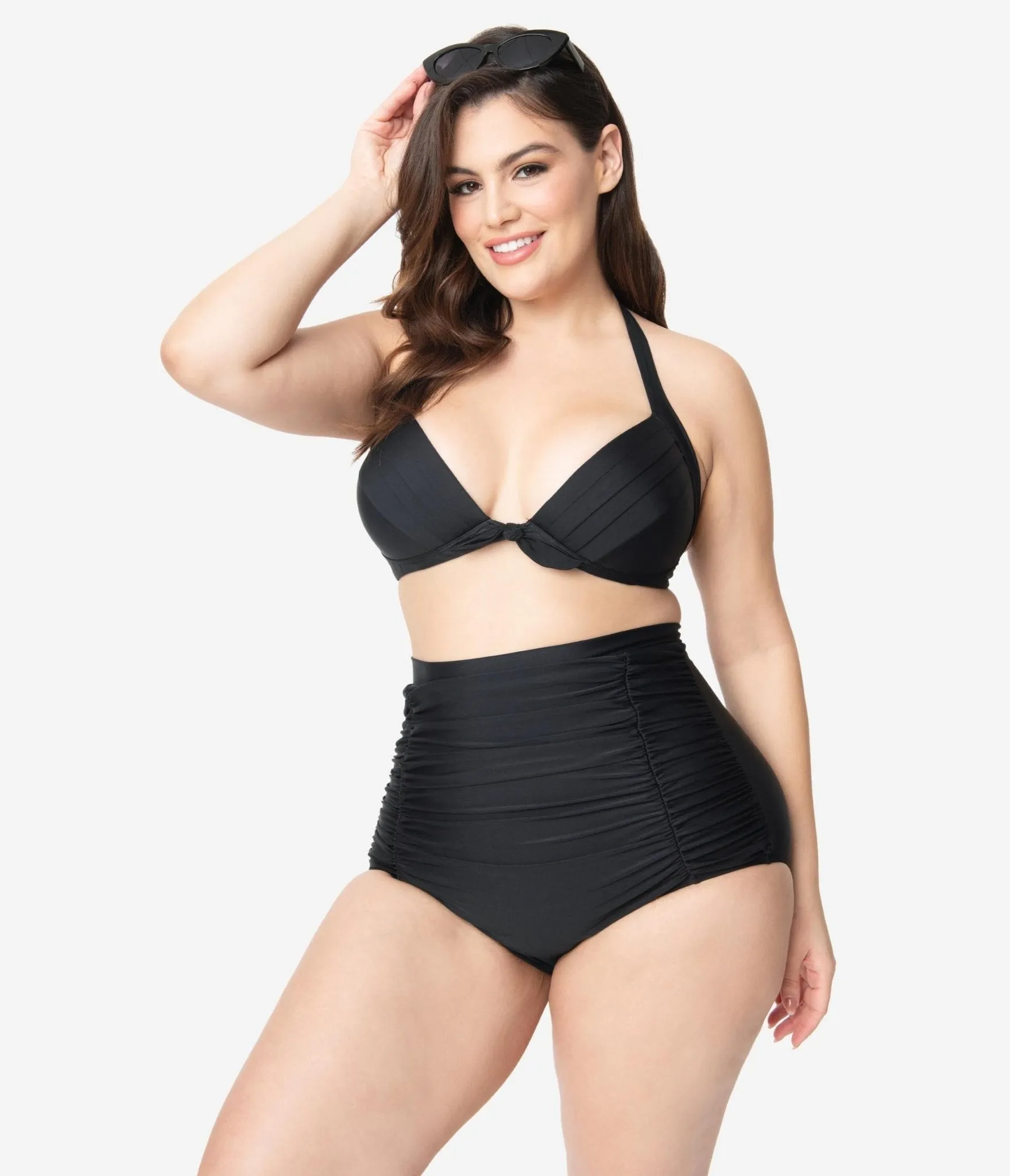 Unique Vintage Plus Size All Black Monroe Bikini Top