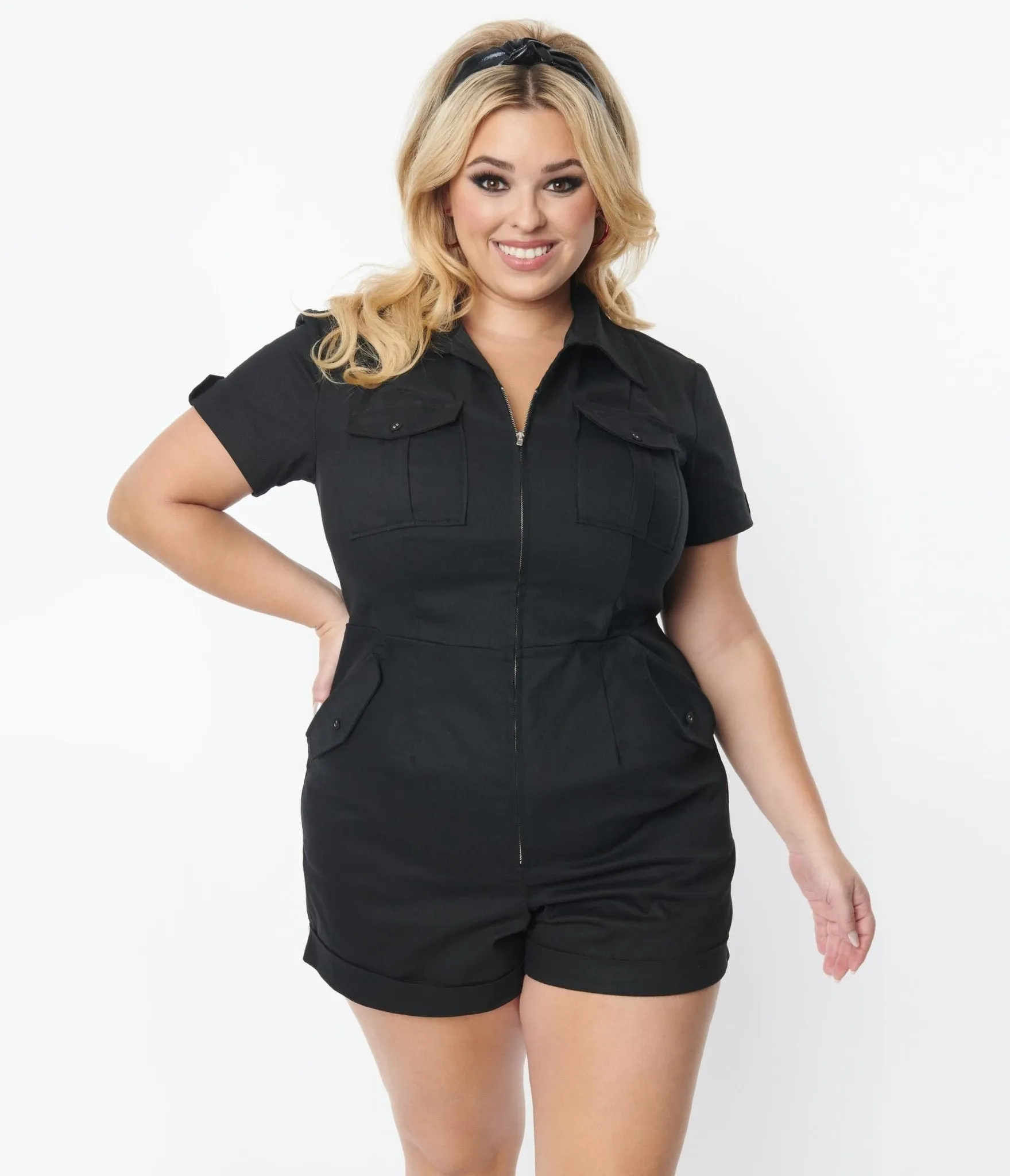 Unique Vintage Plus Size Black Mia Romper