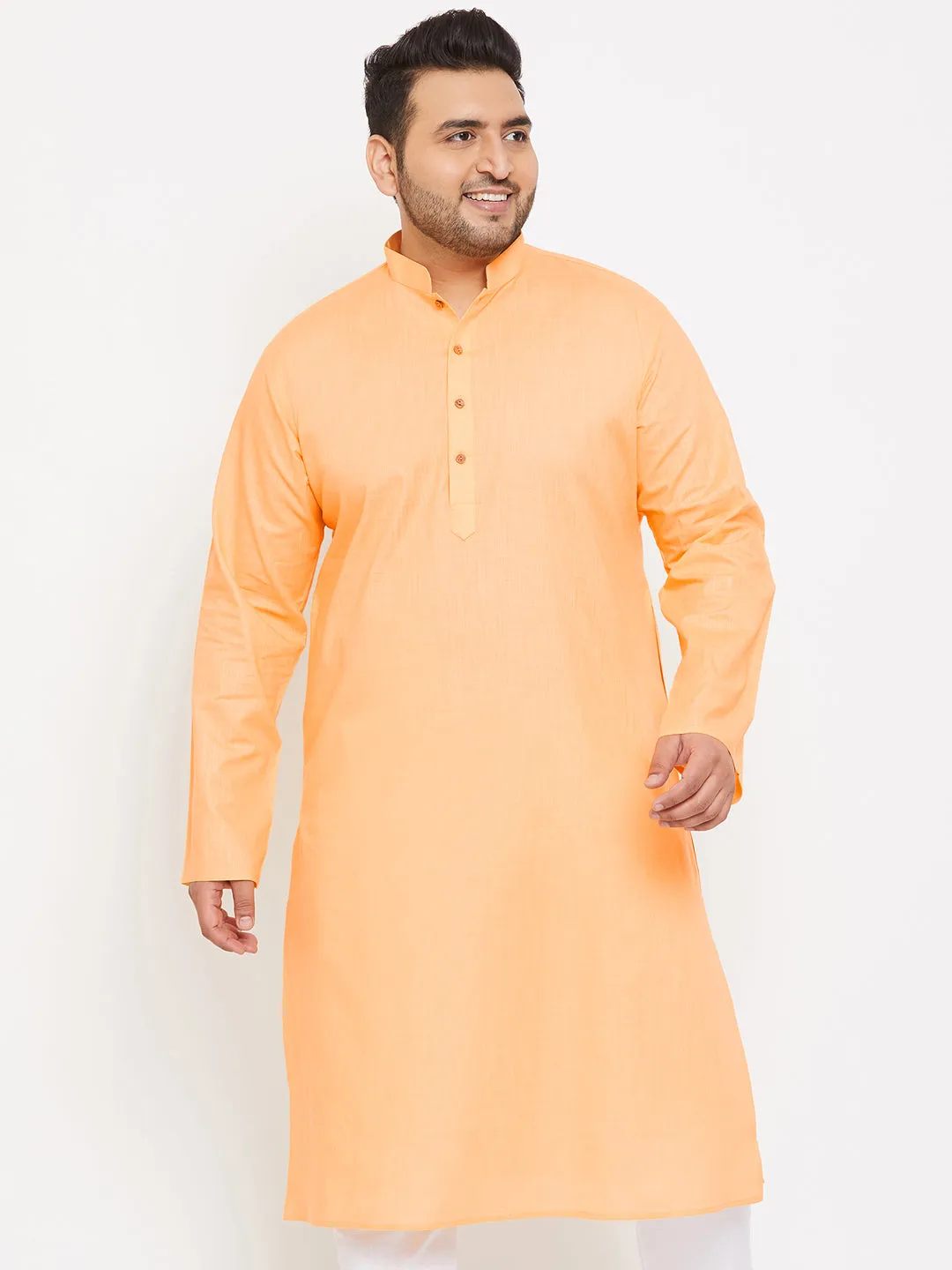 VASTRAMAY Men's Plus Size Peach Cotton Kurta