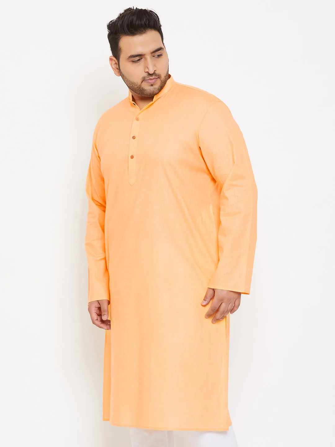 VASTRAMAY Men's Plus Size Peach Cotton Kurta