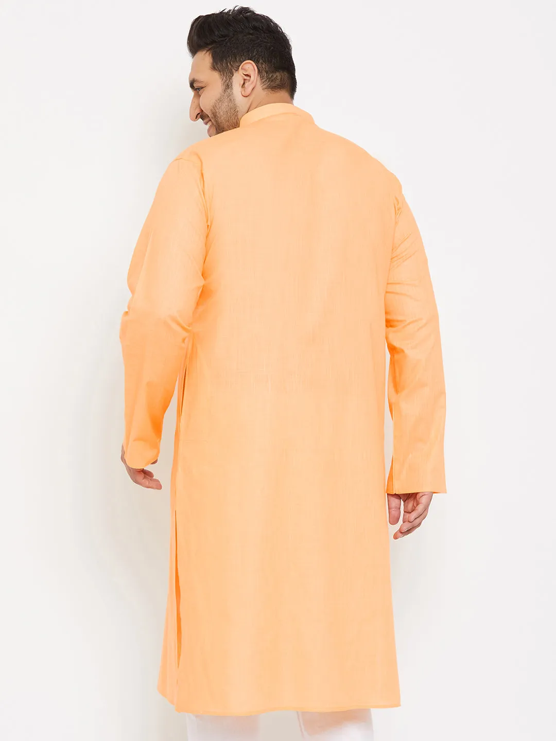 VASTRAMAY Men's Plus Size Peach Cotton Kurta