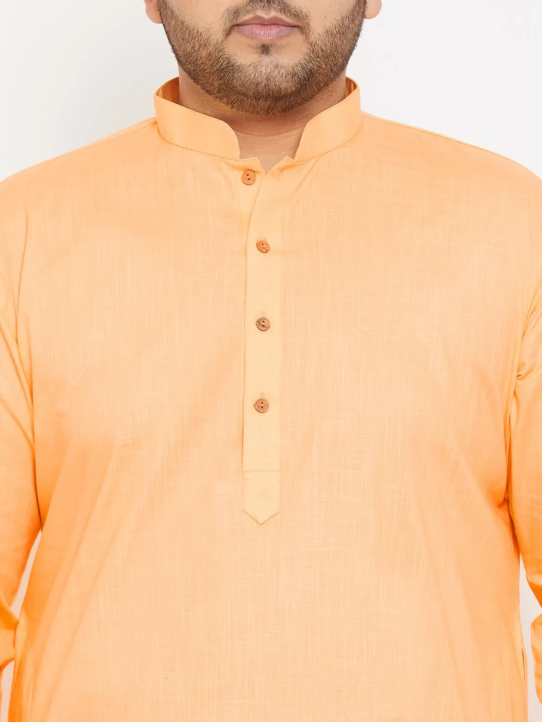 VASTRAMAY Men's Plus Size Peach Cotton Kurta