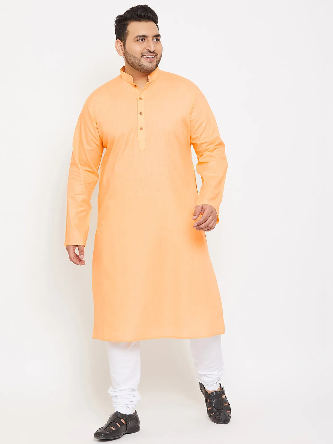 VASTRAMAY Men's Plus Size Peach Cotton Kurta