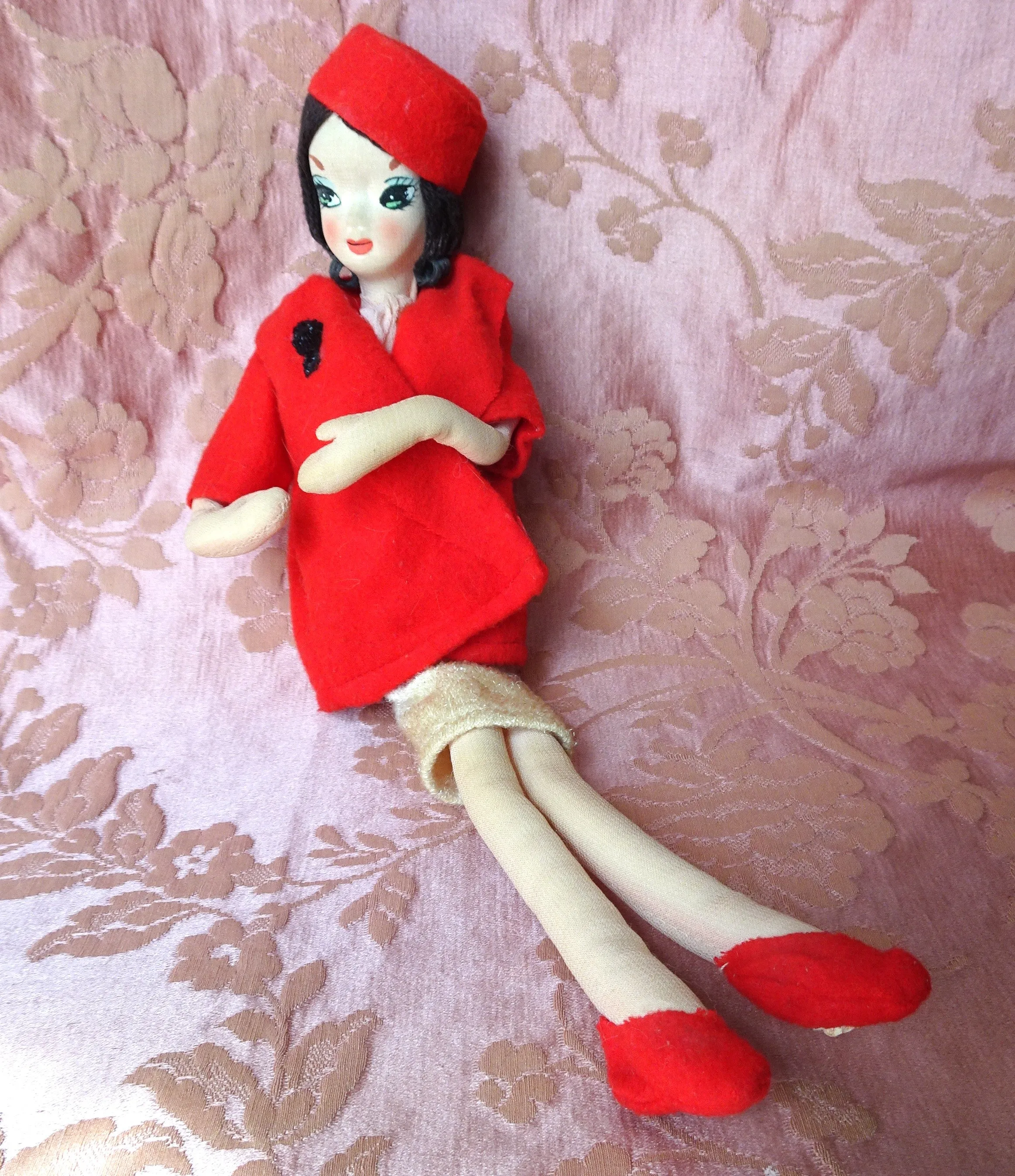 VINTAGE 1960s Japanese Fashion Posable Doll, Kawaii ,Showa, Big Eyes Cloth Doll, Collectible Dolls