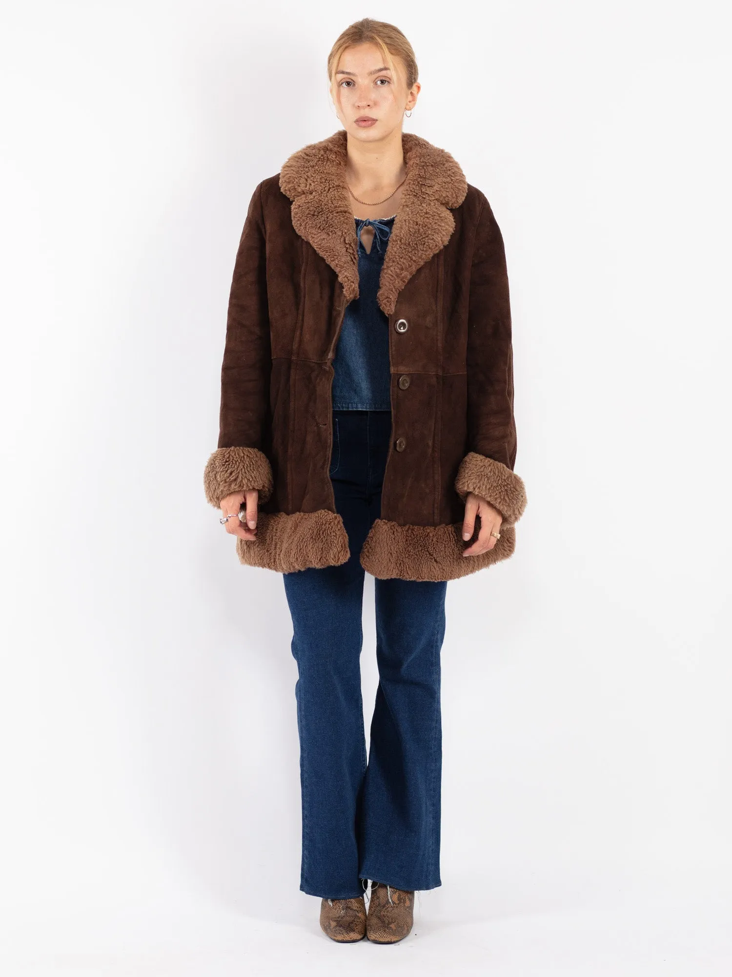 Vintage 70's Women Penny Lane Sheepskin Coat in Brown