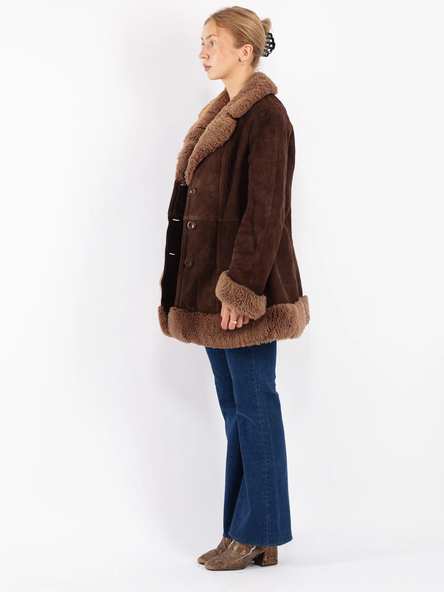 Vintage 70's Women Penny Lane Sheepskin Coat in Brown