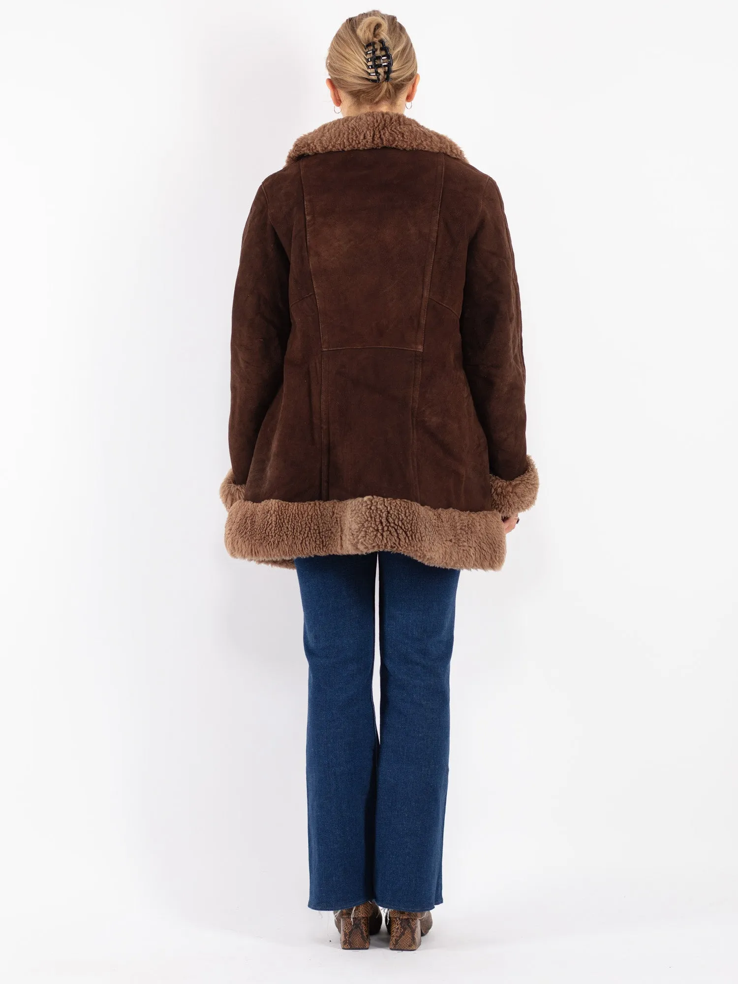 Vintage 70's Women Penny Lane Sheepskin Coat in Brown