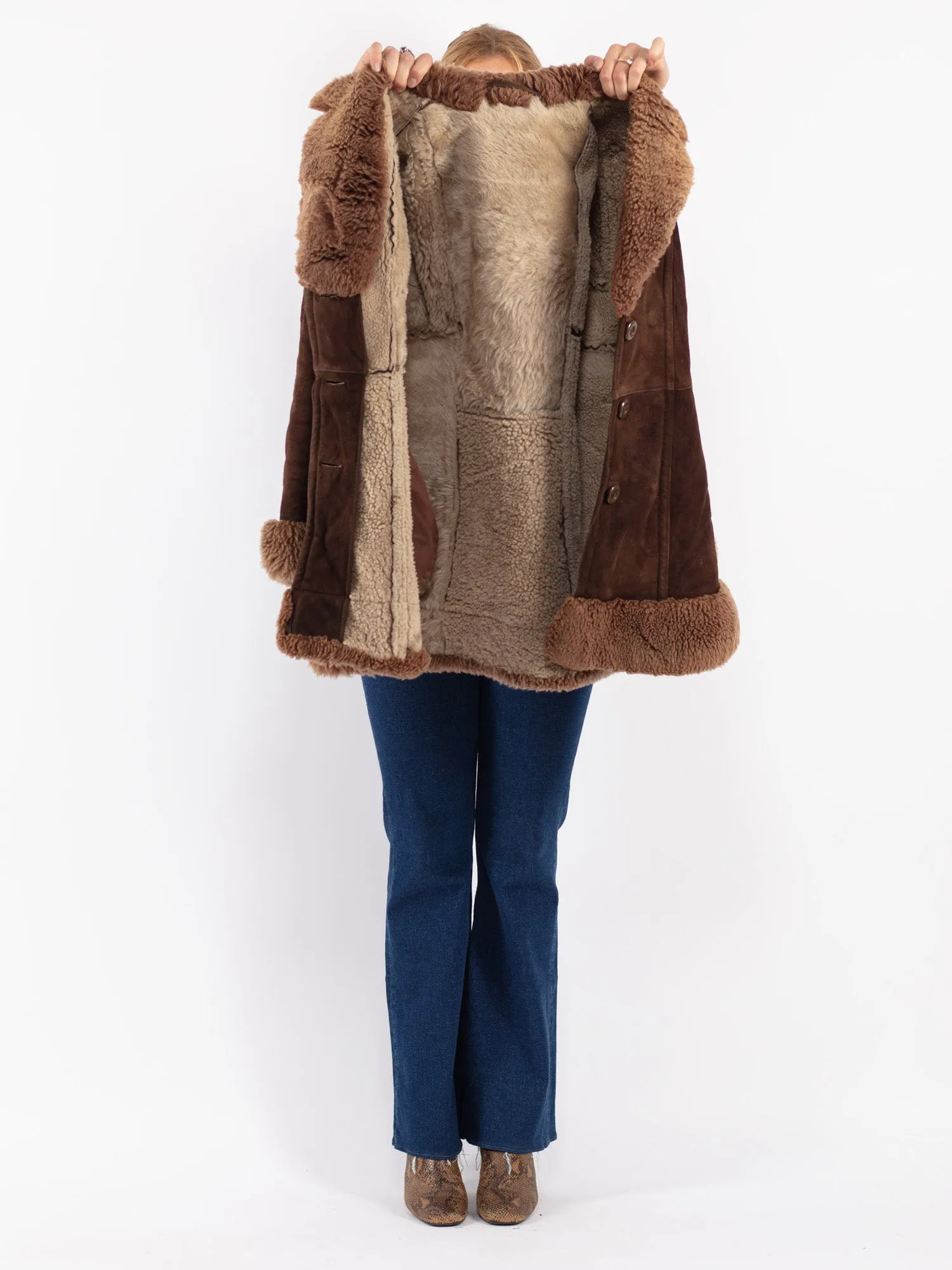 Vintage 70's Women Penny Lane Sheepskin Coat in Brown