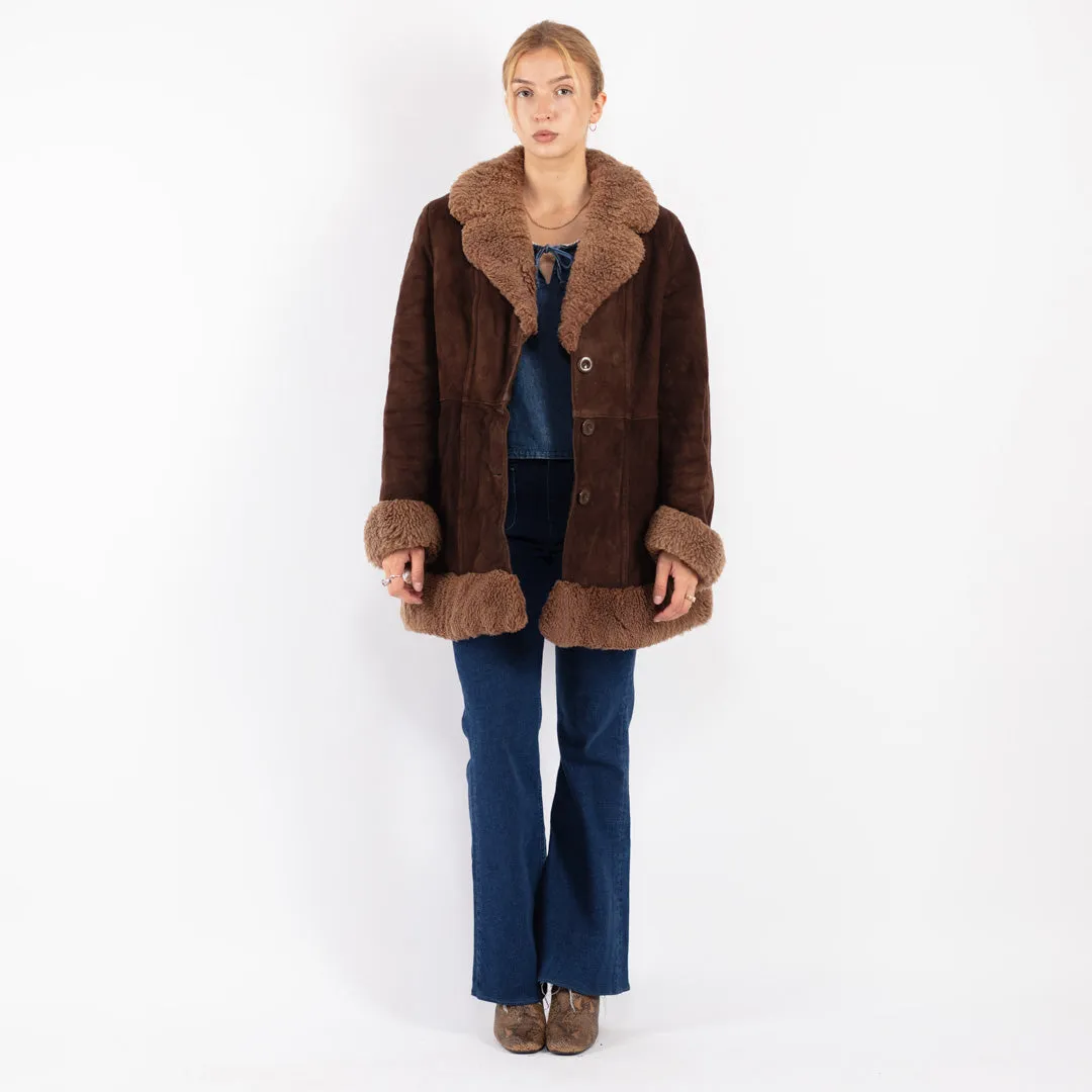 Vintage 70's Women Penny Lane Sheepskin Coat in Brown