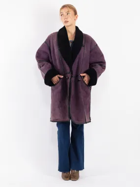 Vintage 80's Women Oversized Sheepskin Coat in Purple