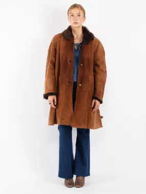 Vintage 80's Women Sheepskin Shearling Coat in Brown