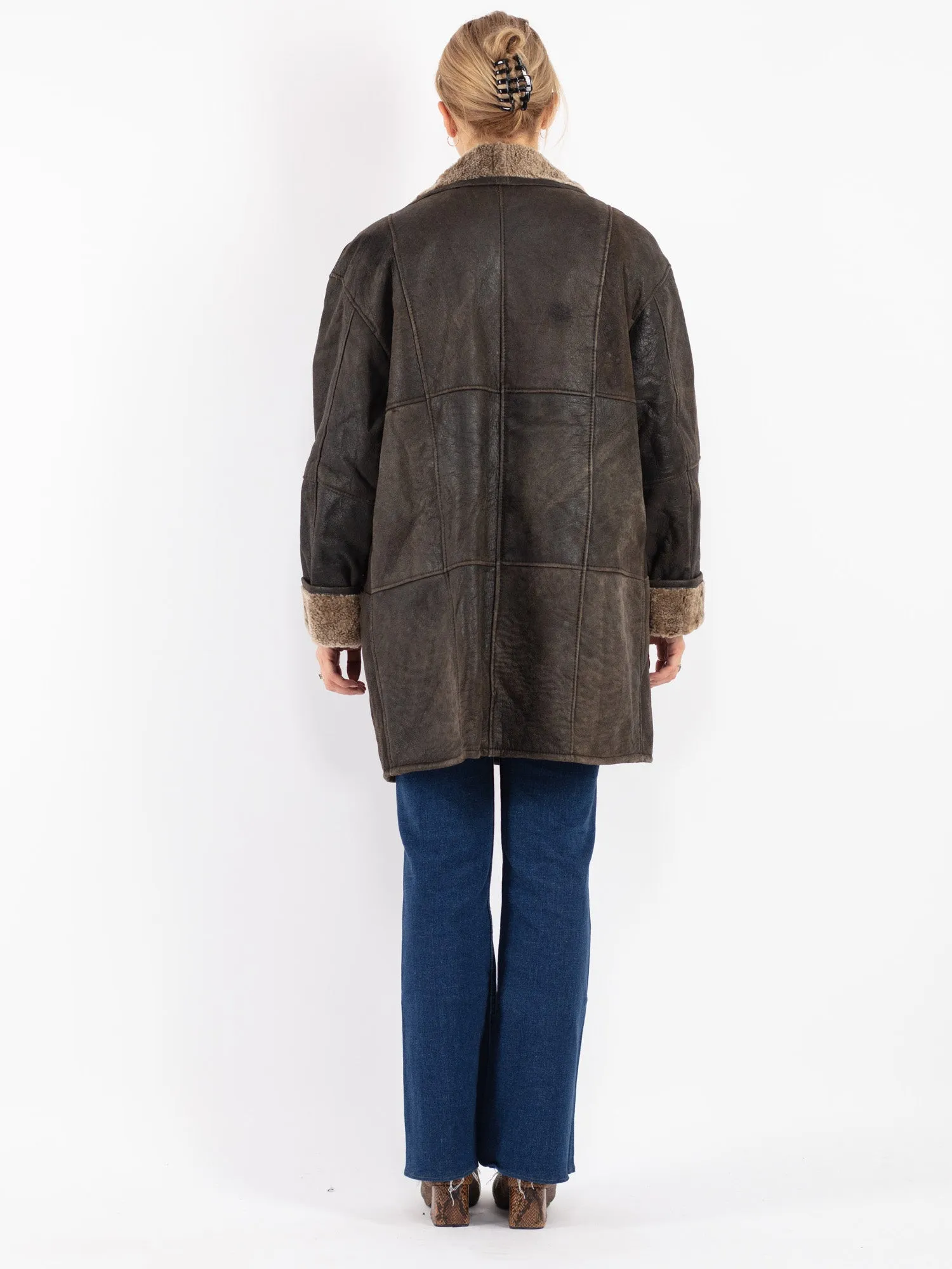 Vintage 90's Women Sheepskin Coat in Brown