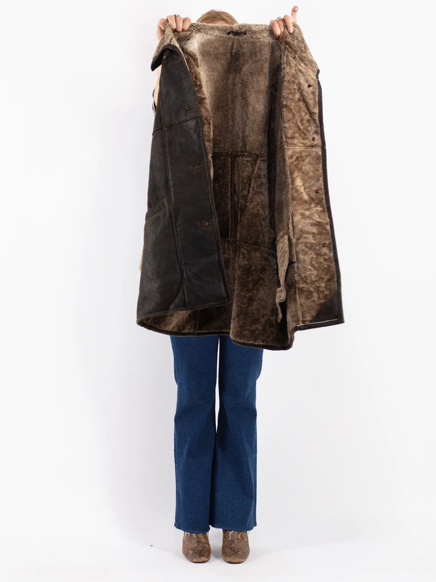 Vintage 90's Women Sheepskin Coat in Brown