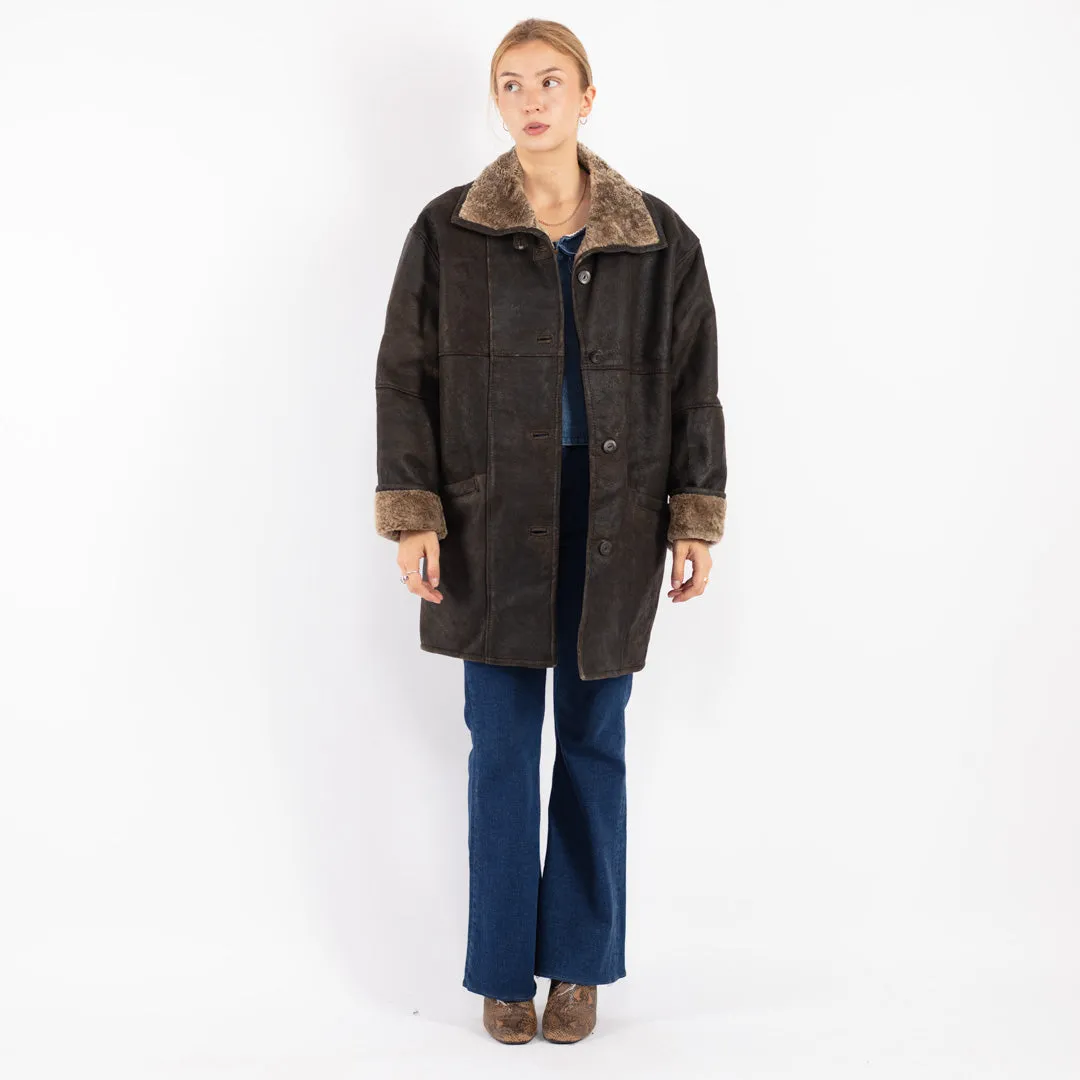 Vintage 90's Women Sheepskin Coat in Brown