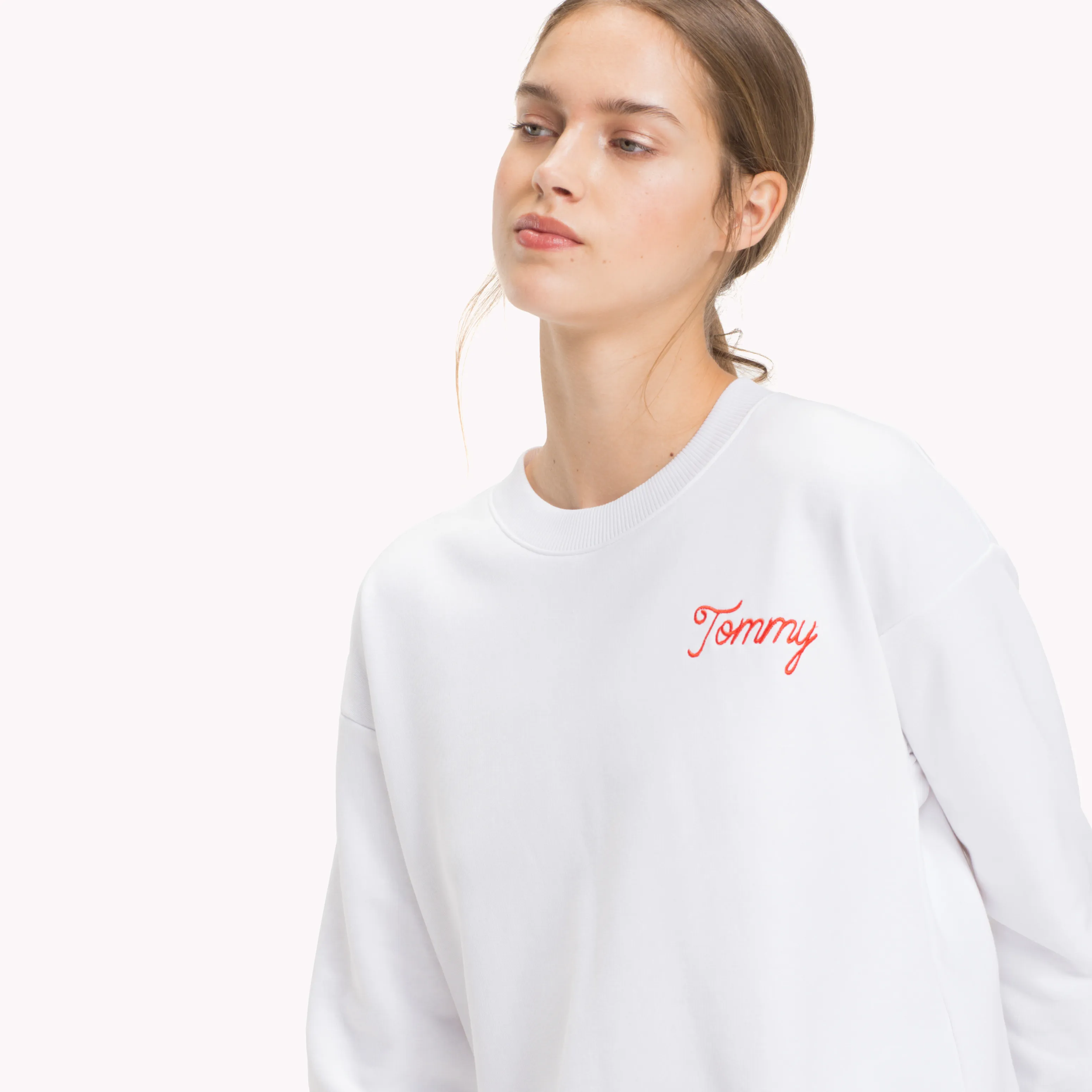 White Crew Neck Oversized Logo Jumper | Sweatshirts & Hoodies | Tommy Hilfiger