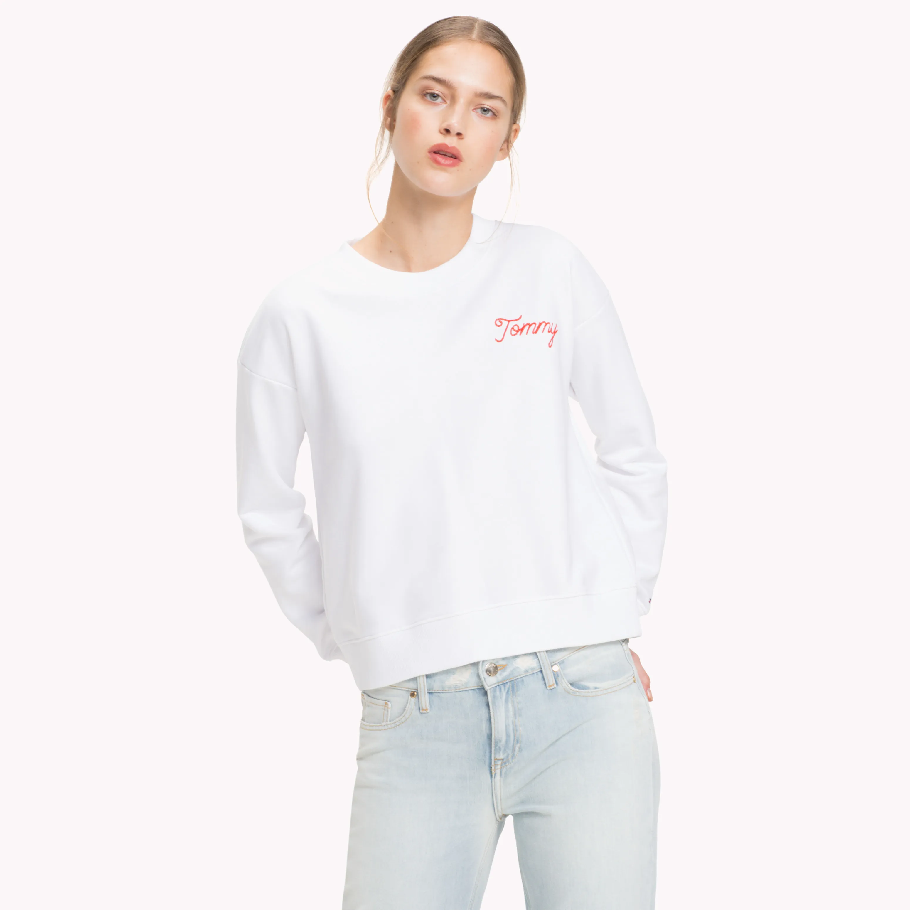 White Crew Neck Oversized Logo Jumper | Sweatshirts & Hoodies | Tommy Hilfiger