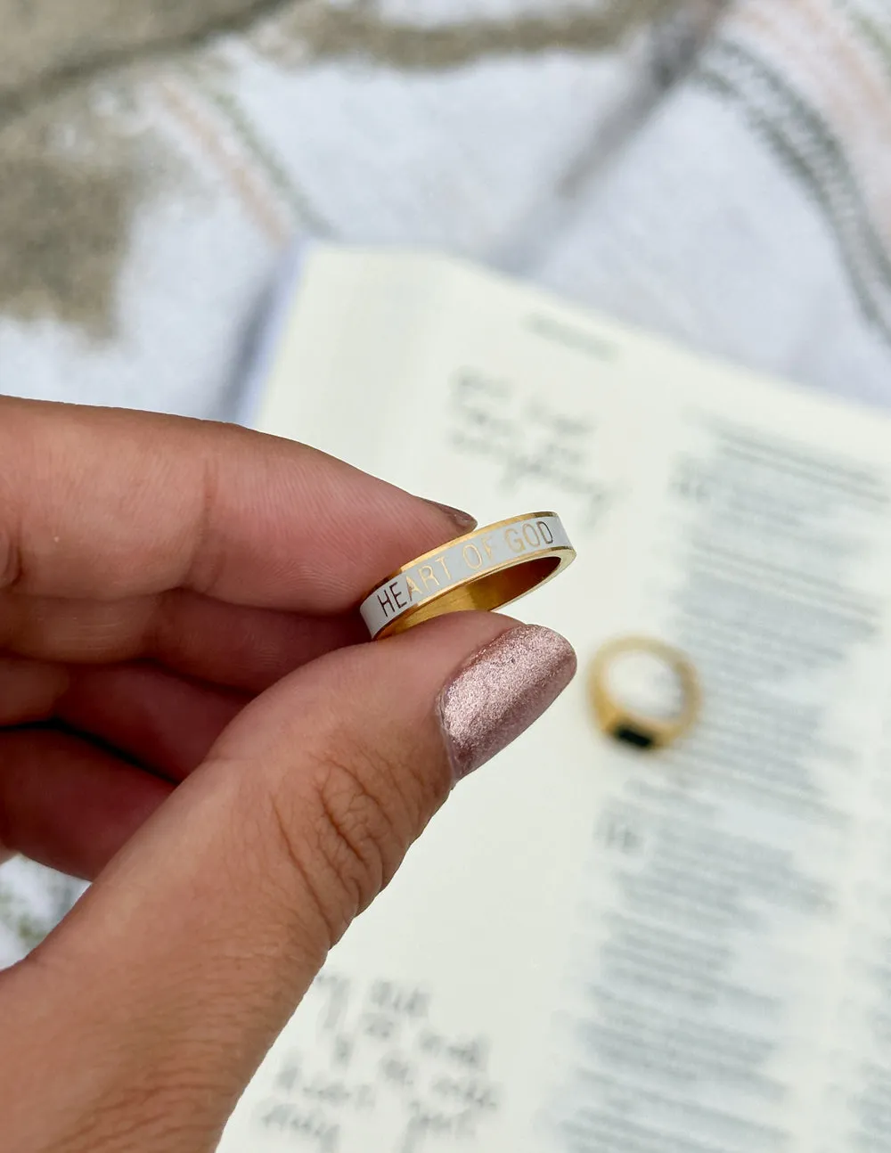 White Enamel Heart of God Ring