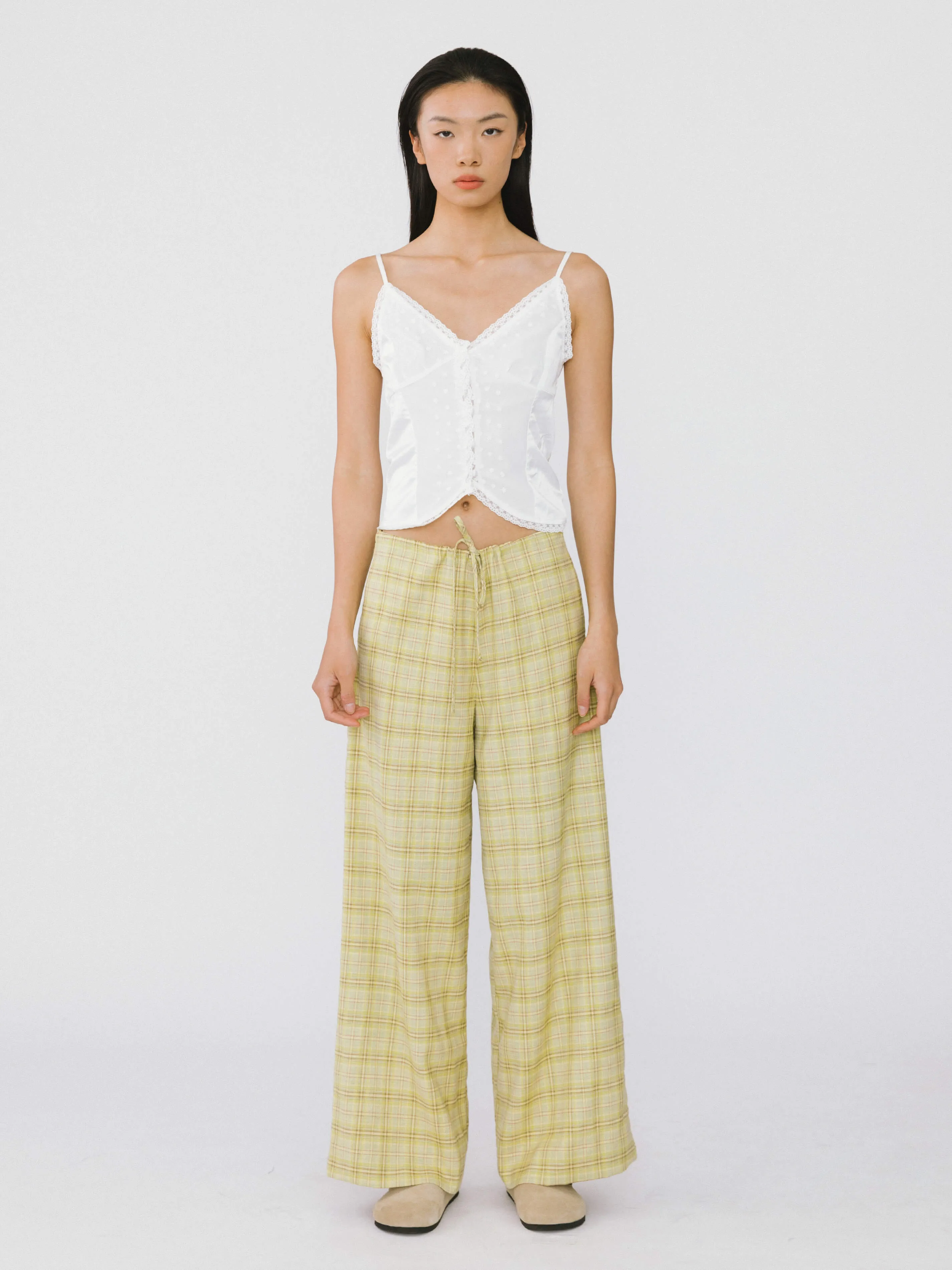 Wide Leg Casual Trousers in Yellow Check