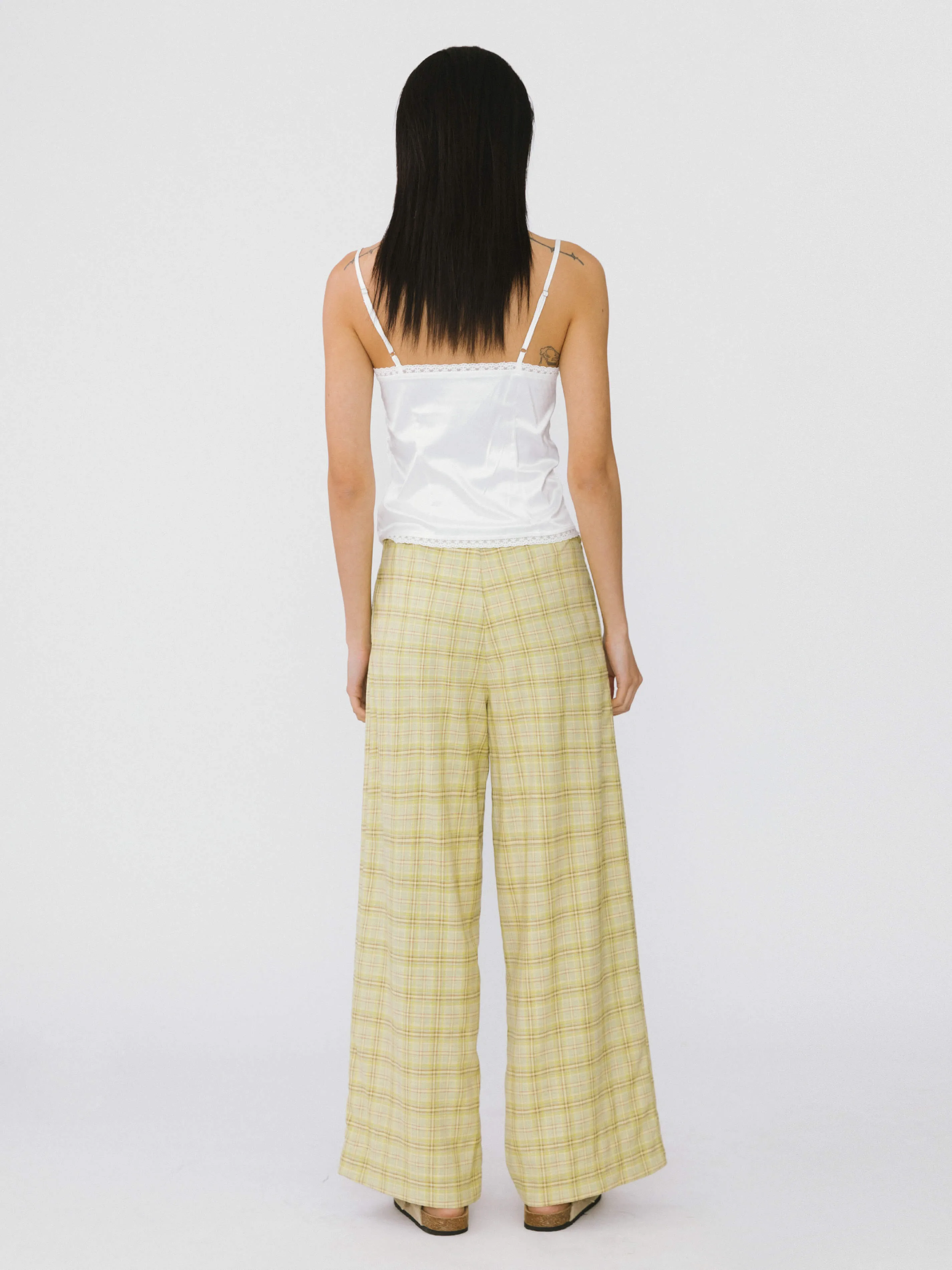 Wide Leg Casual Trousers in Yellow Check