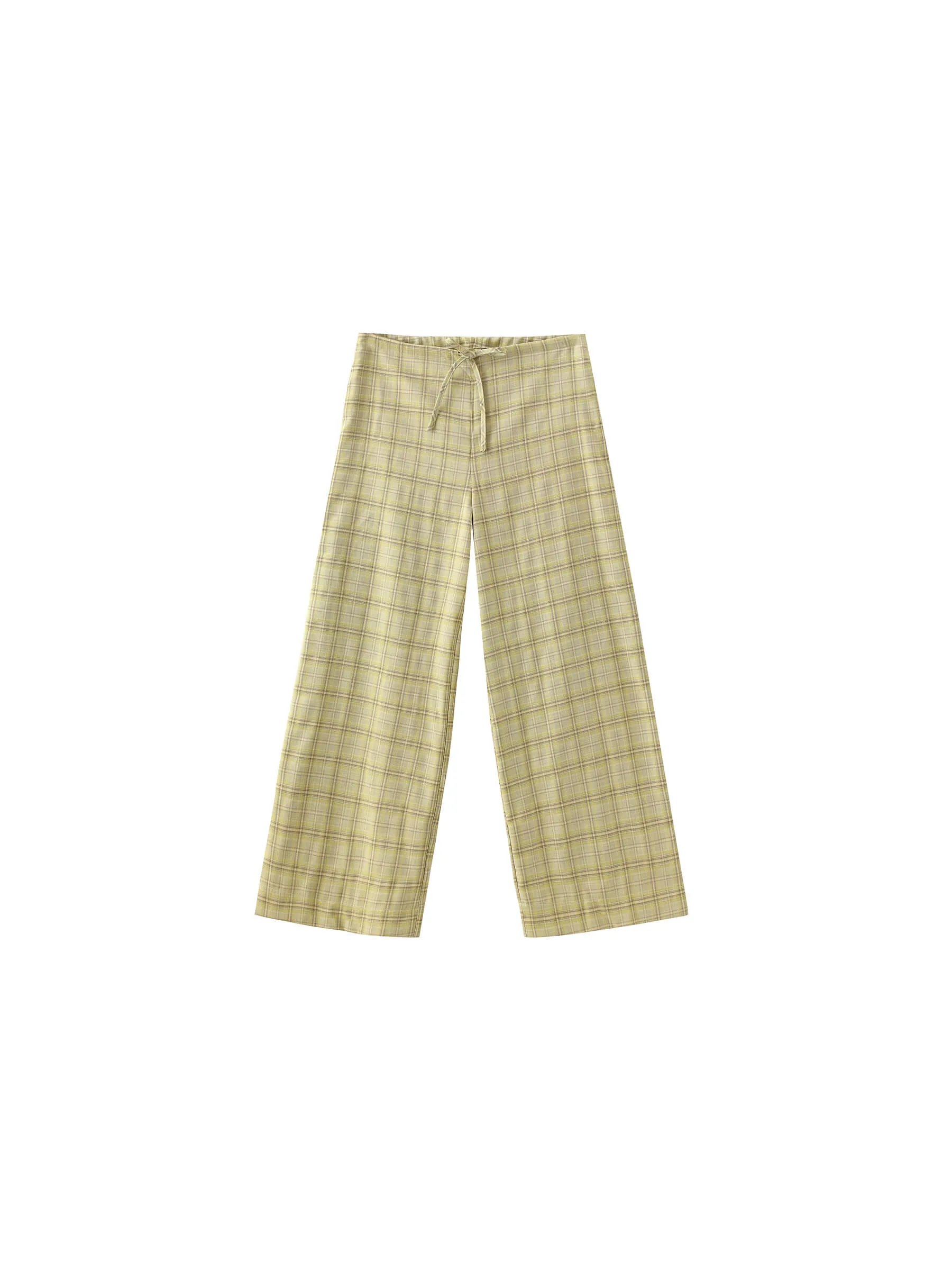 Wide Leg Casual Trousers in Yellow Check