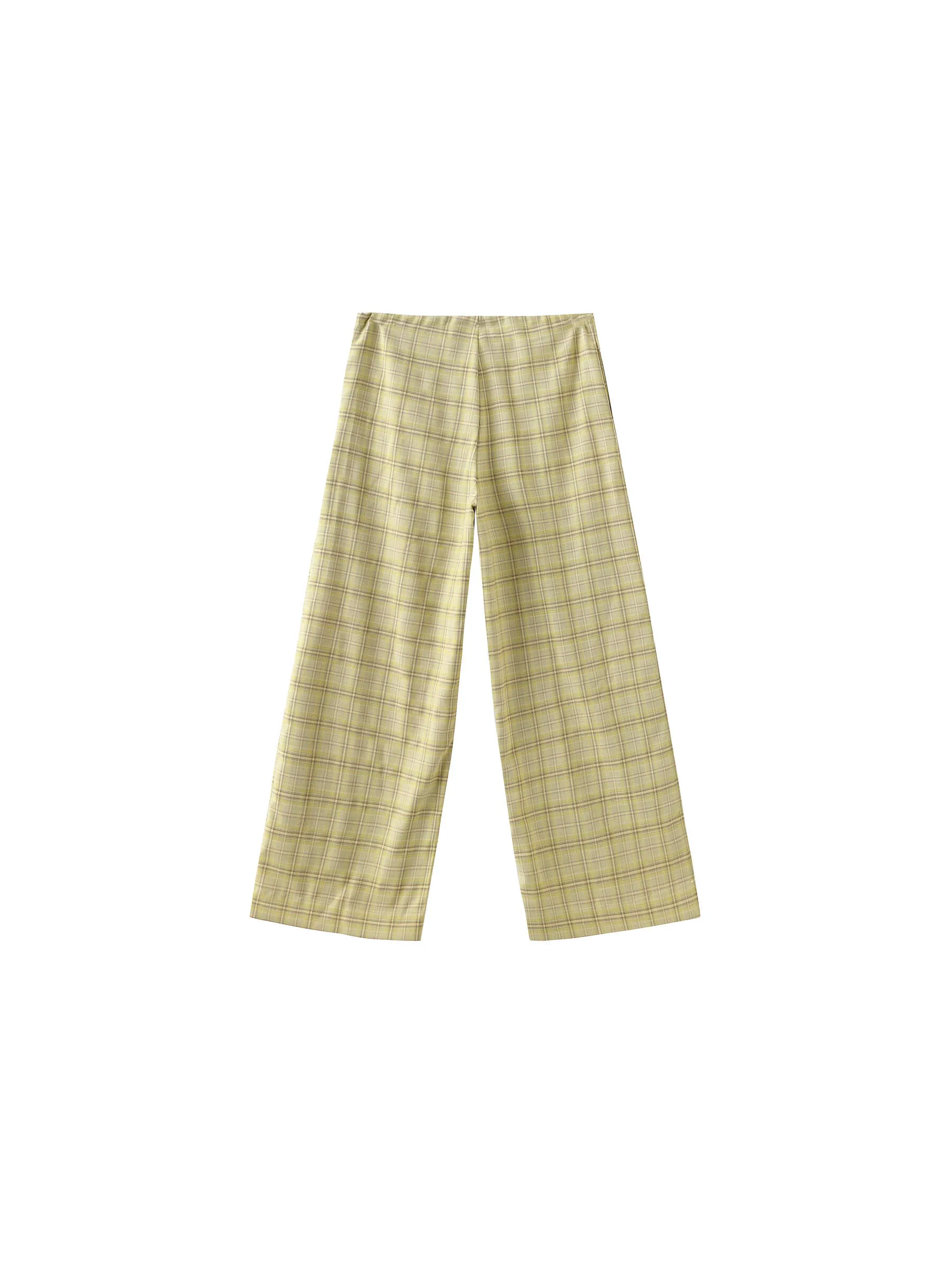 Wide Leg Casual Trousers in Yellow Check