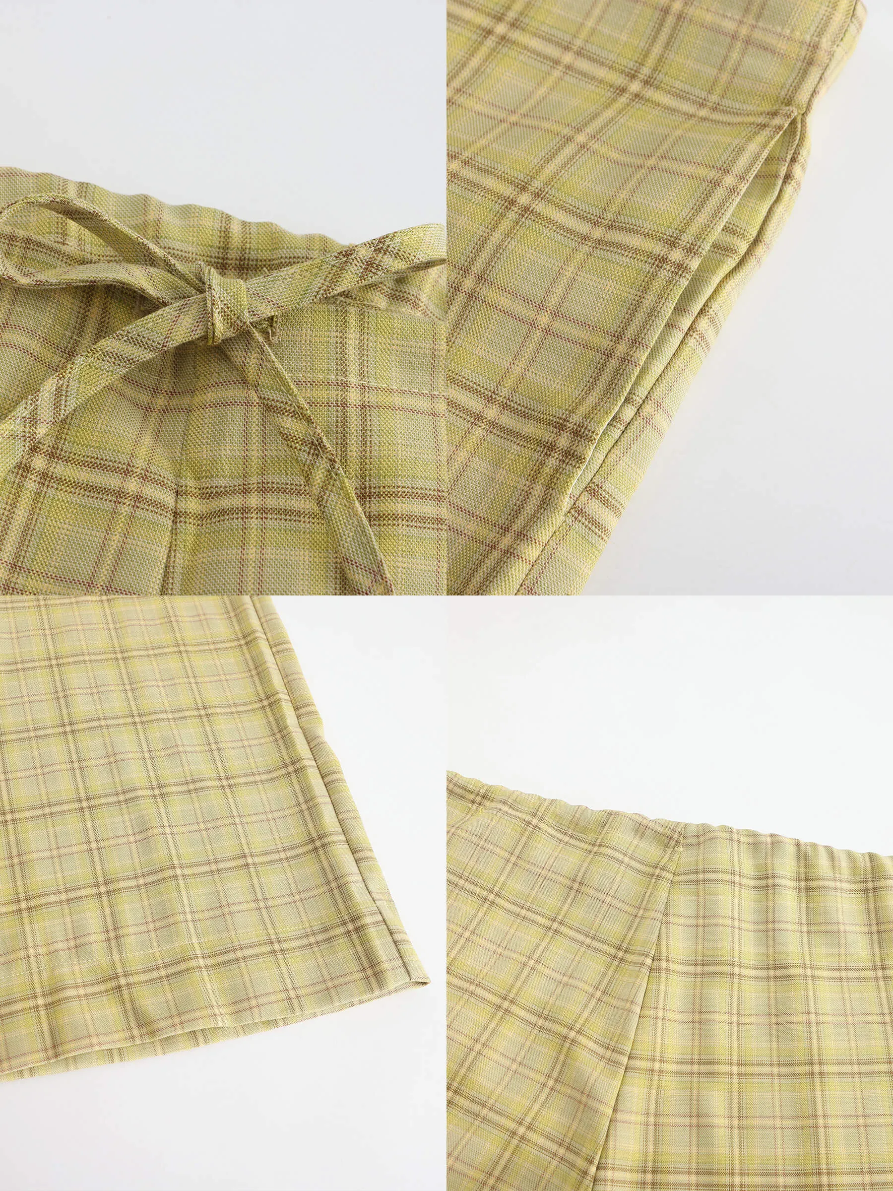 Wide Leg Casual Trousers in Yellow Check