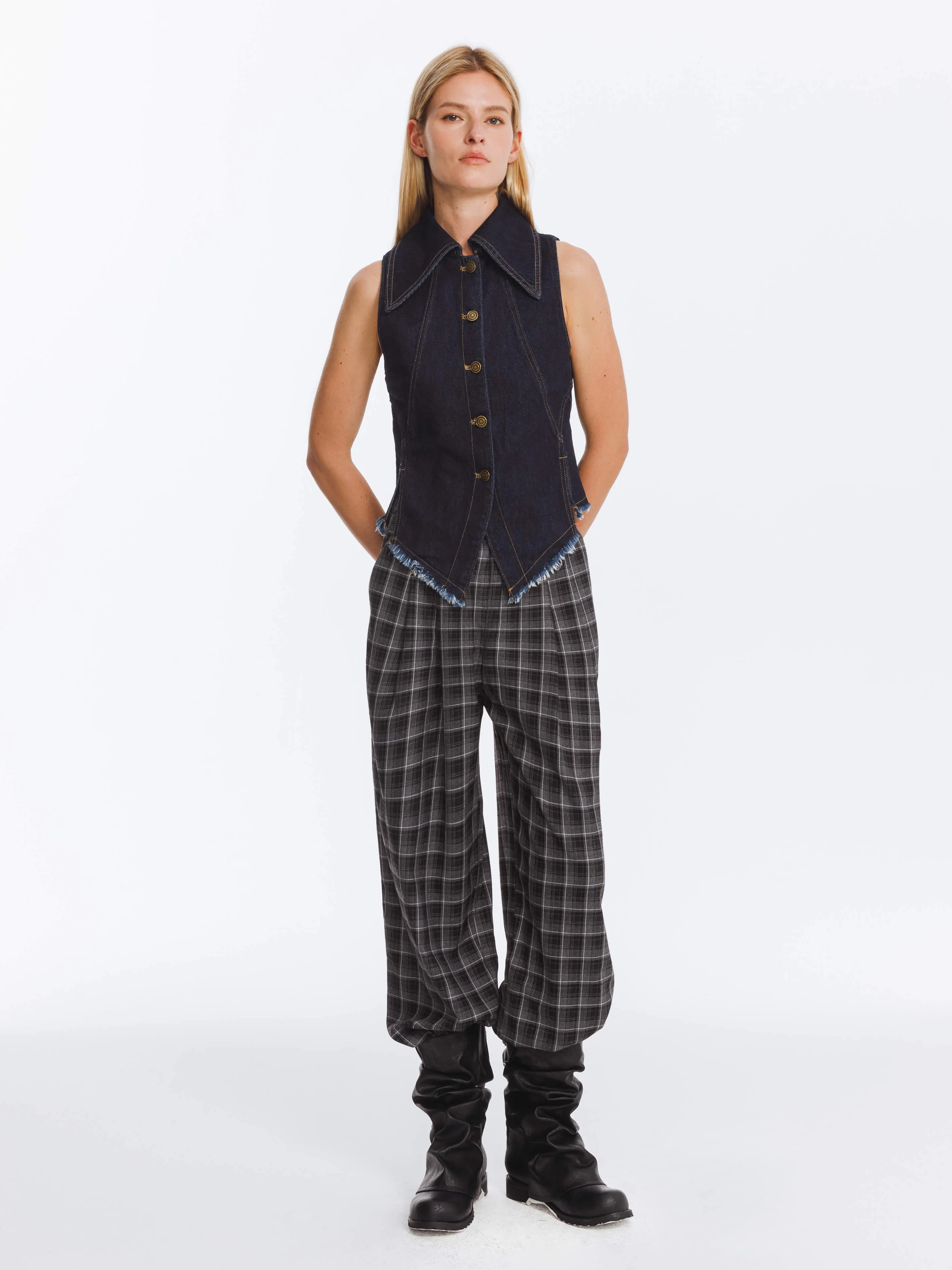 Wide Leg Tartan Casual Trousers