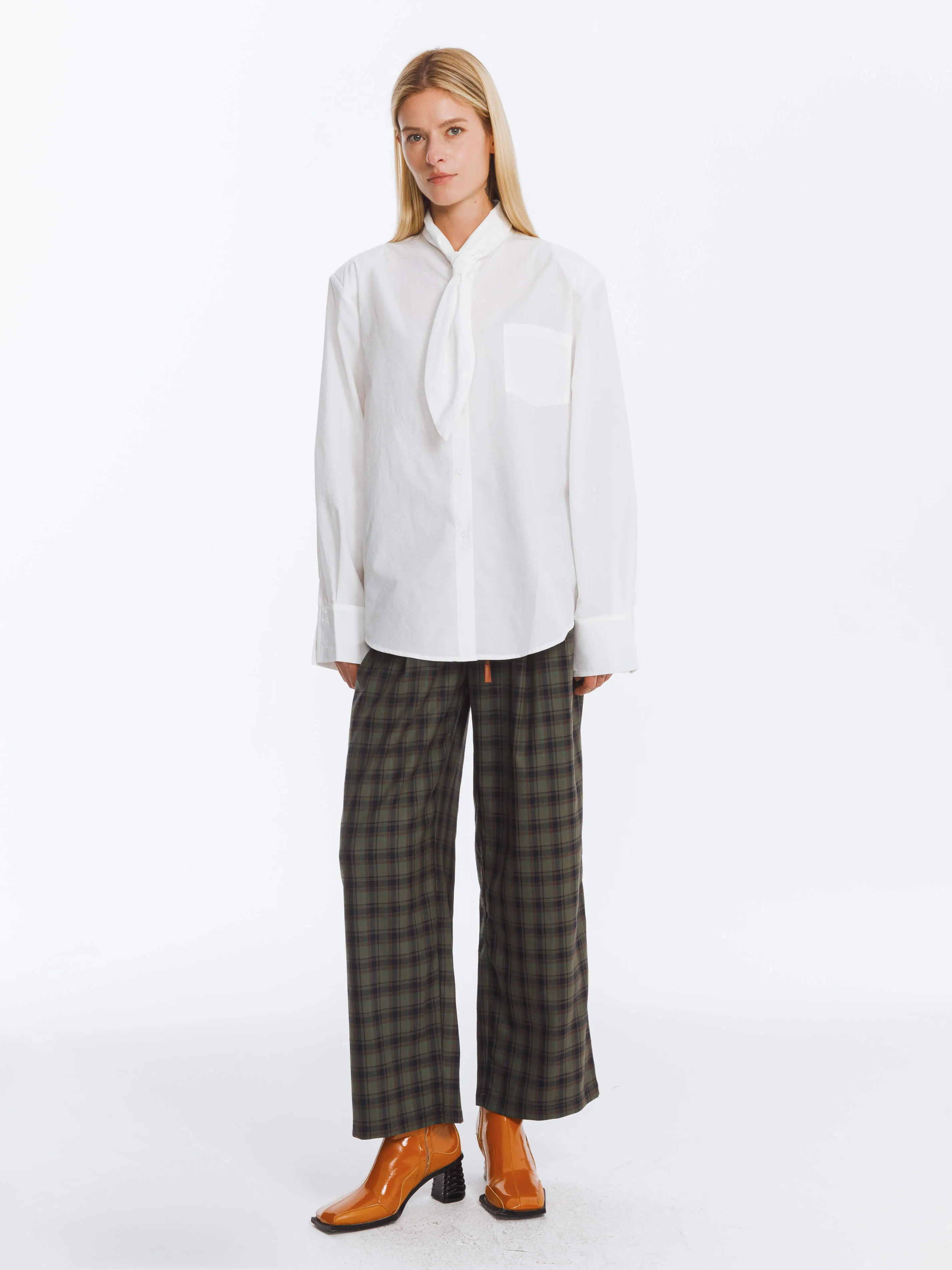 Wide Leg Tartan Casual Trousers