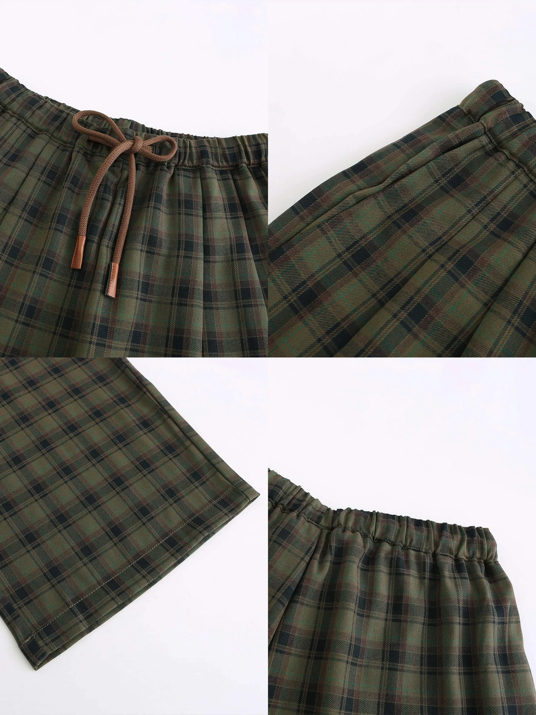 Wide Leg Tartan Casual Trousers