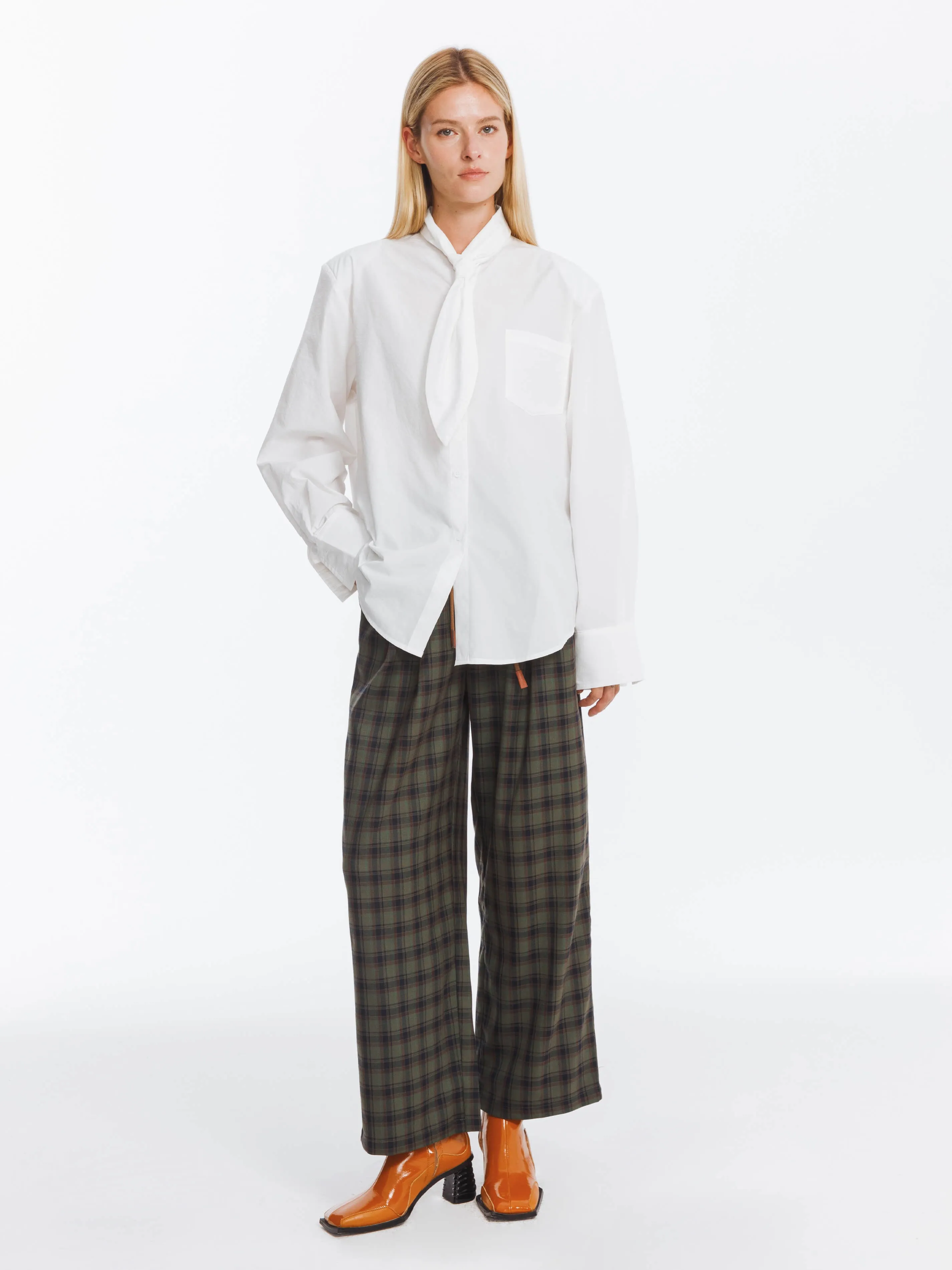 Wide Leg Tartan Casual Trousers