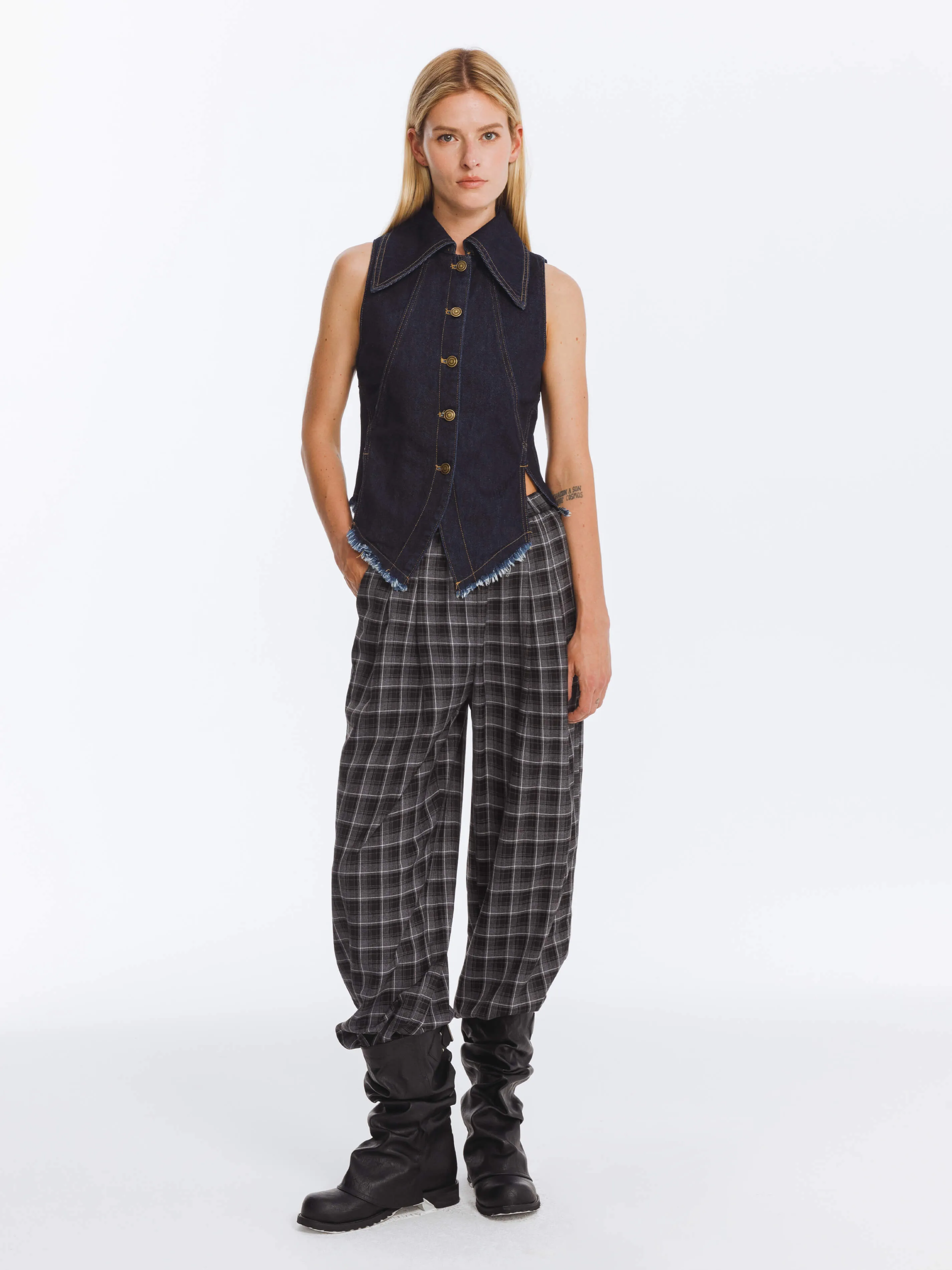 Wide Leg Tartan Casual Trousers