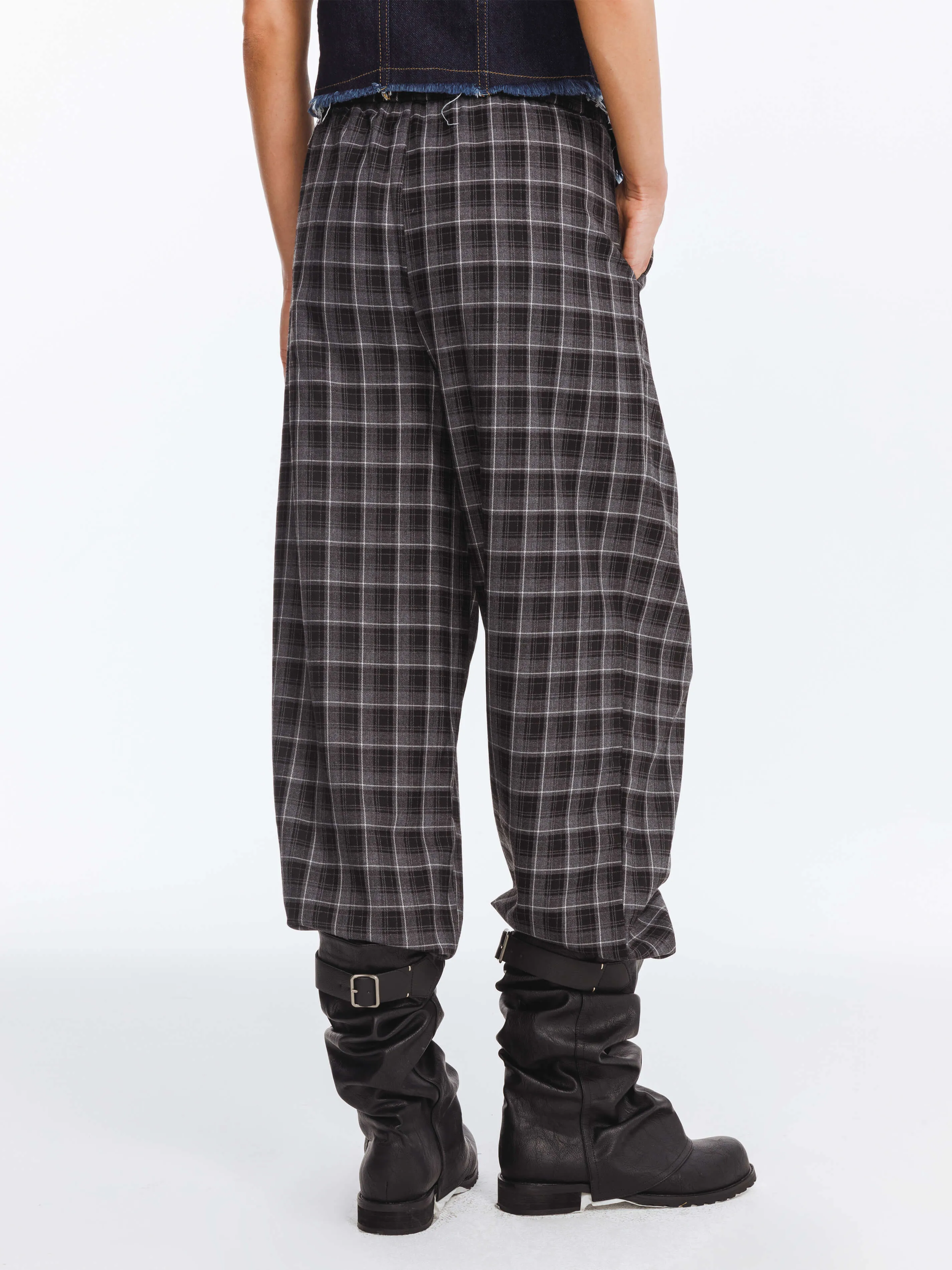 Wide Leg Tartan Casual Trousers