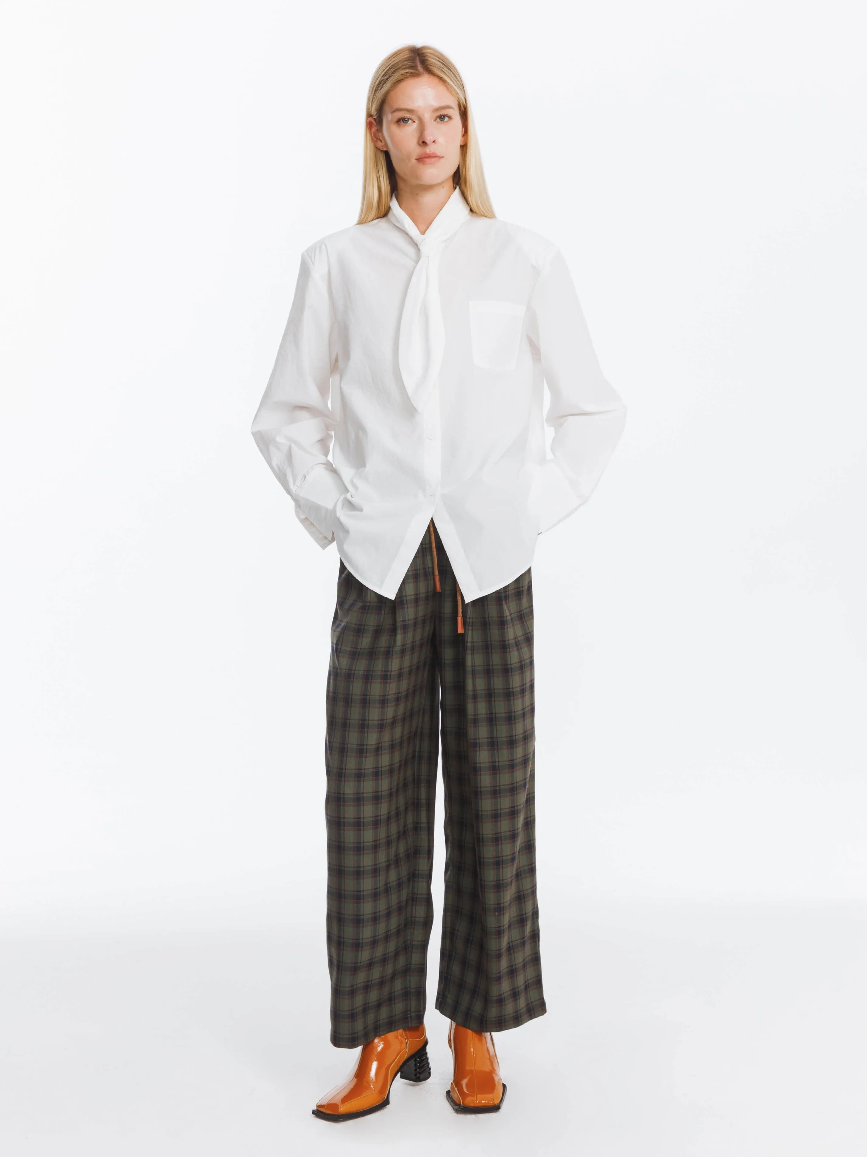 Wide Leg Tartan Casual Trousers