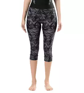 Women's Printed Contrast Swim Capri   - Black  &  Oxid Grey