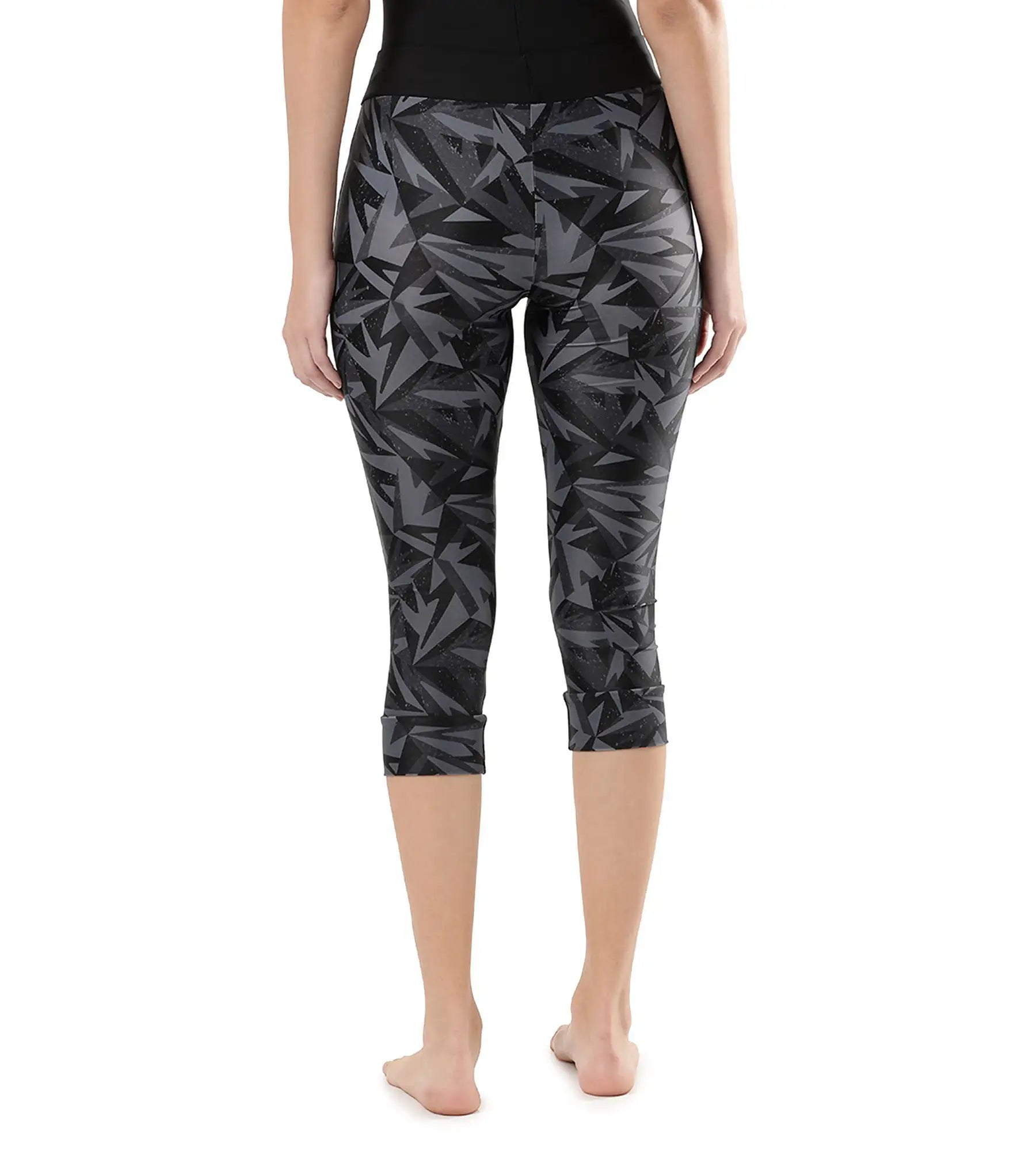 Women's Printed Contrast Swim Capri   - Black  &  Oxid Grey