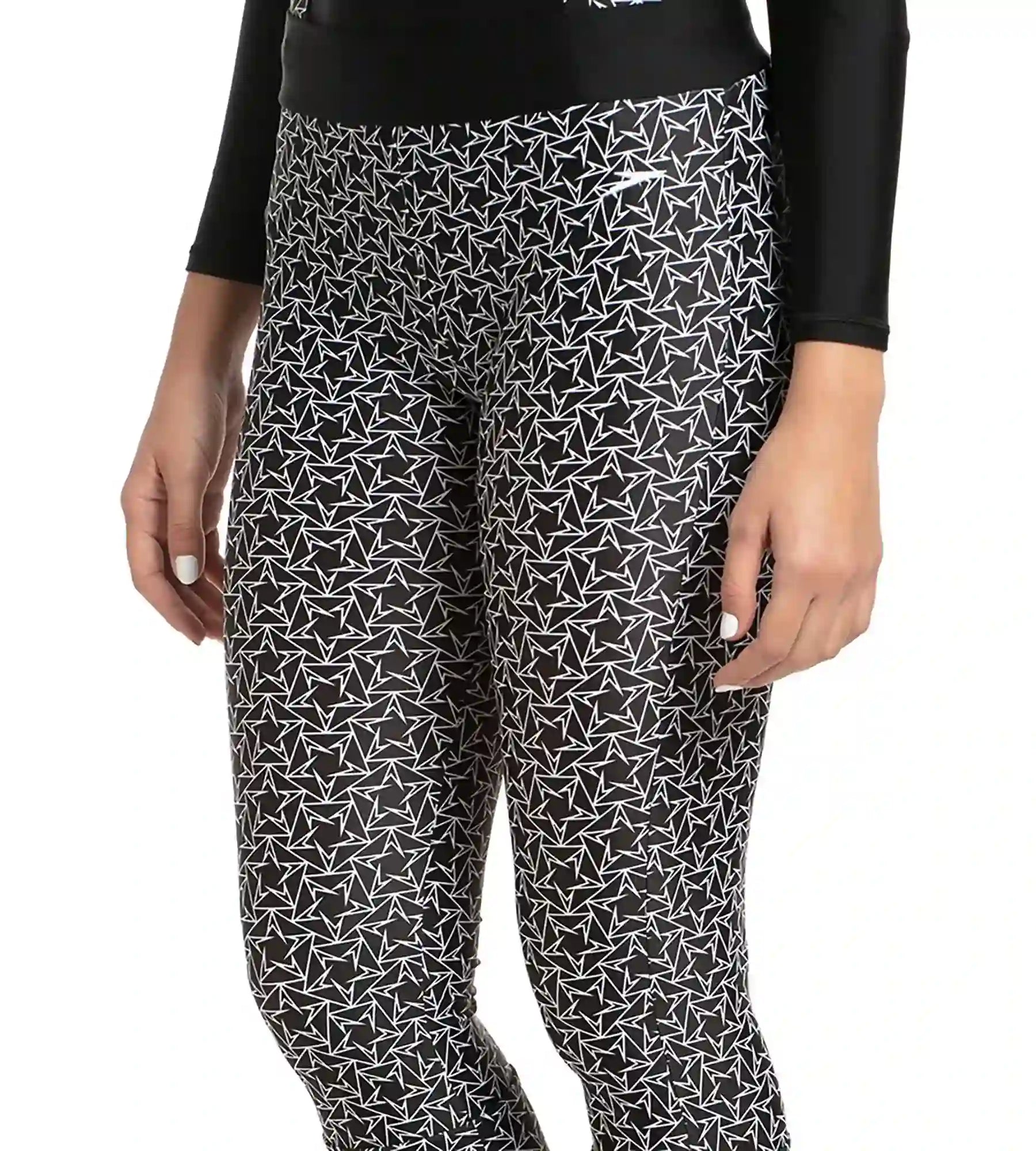 Women's Printed Contrast Swim Capri   - Black & White