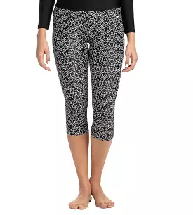 Women's Printed Contrast Swim Capri   - Black & White