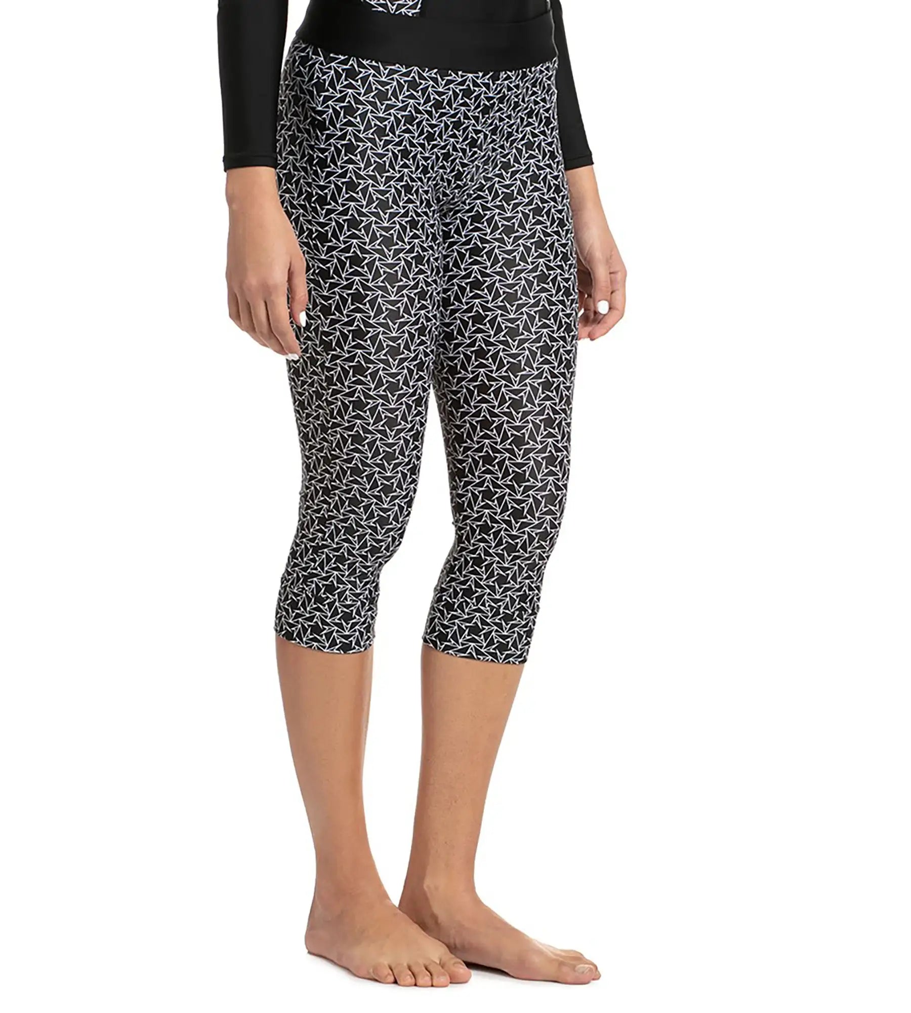 Women's Printed Contrast Swim Capri   - Black & White