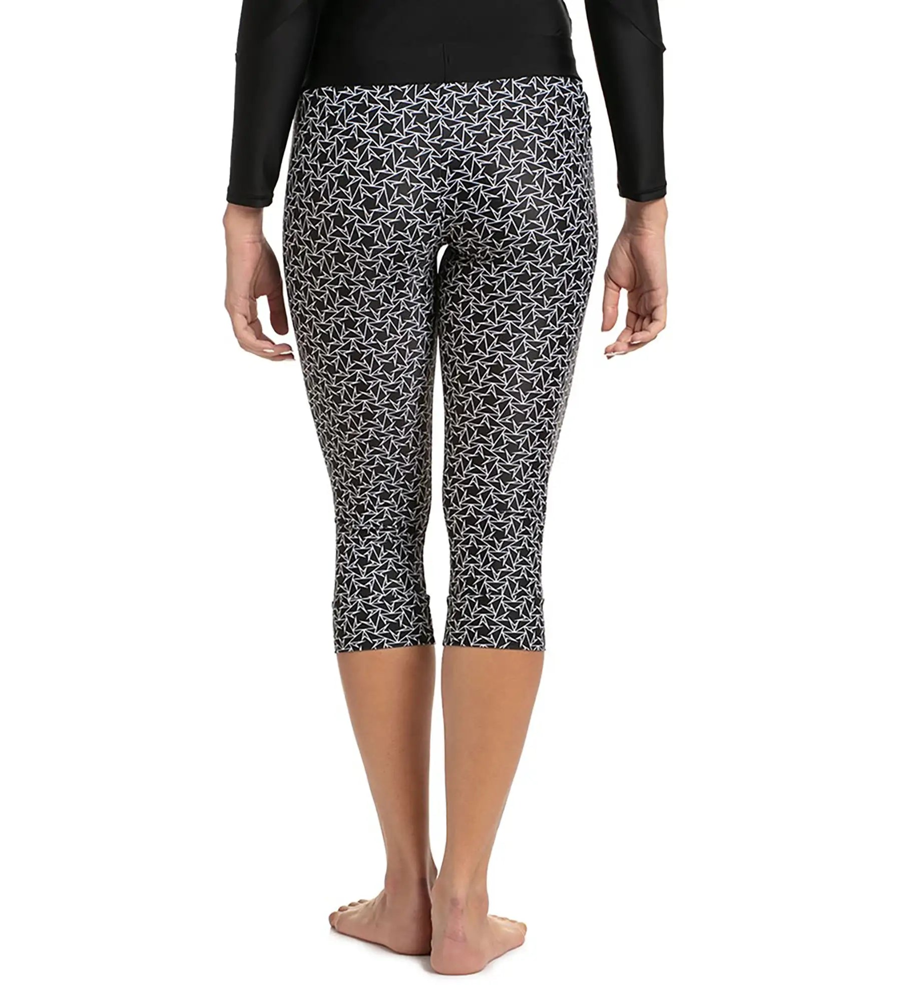 Women's Printed Contrast Swim Capri   - Black & White