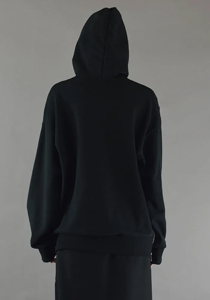 YUIKI SHIMOJI HORSE SIDE ZIP SWEAT HOODIE BLACK